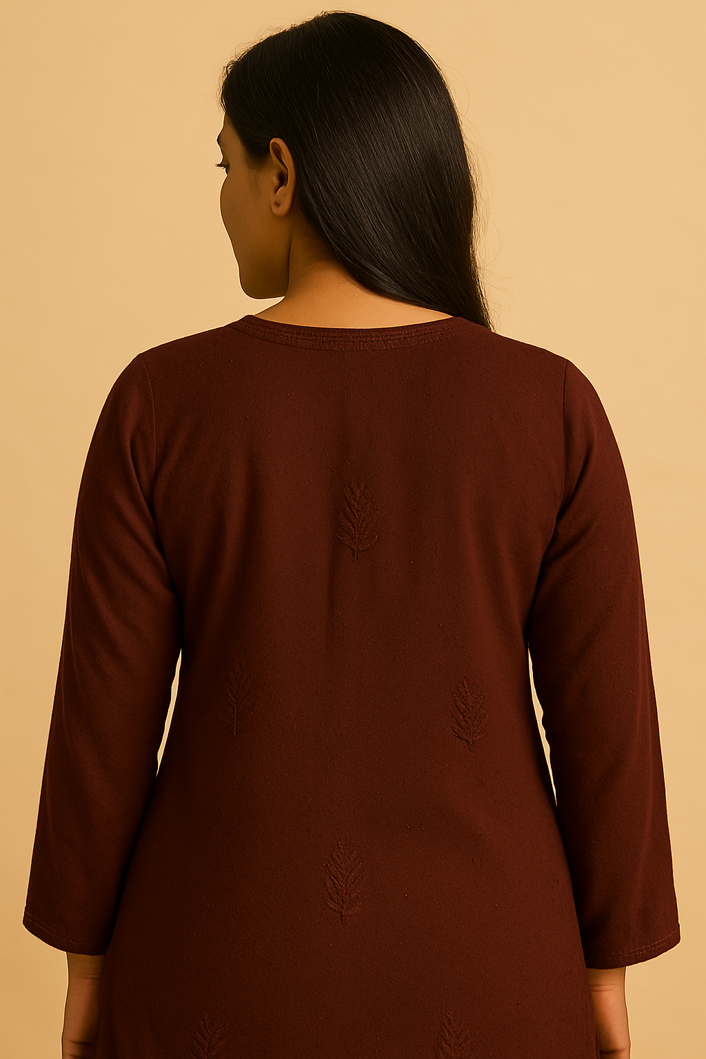 Women's Maroon Cotton Kurti Set with Embroidery & Dupatta