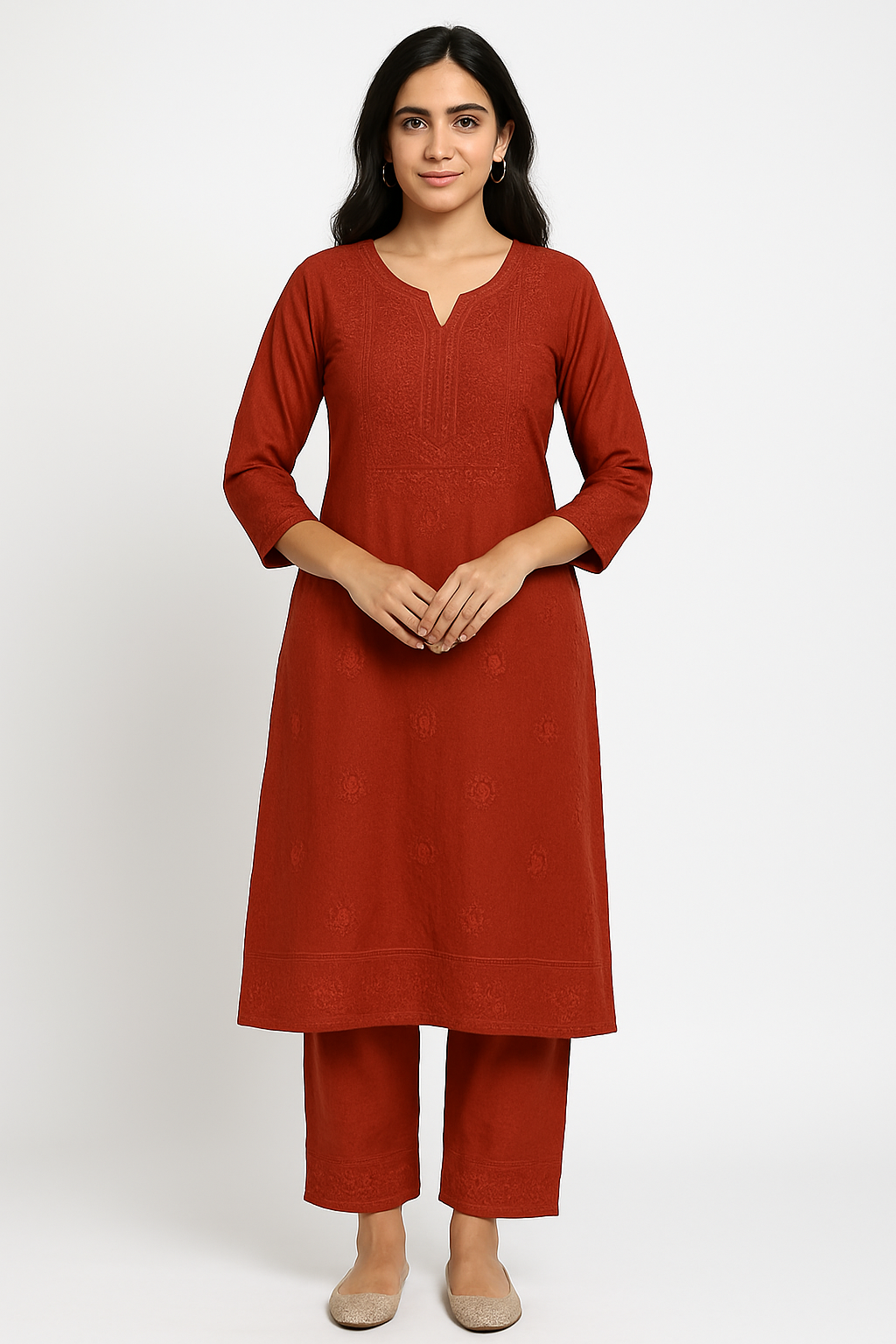 Elegant Maroon Chikankari Kurti Set for Women – Handcrafted Lucknowi Embroidery