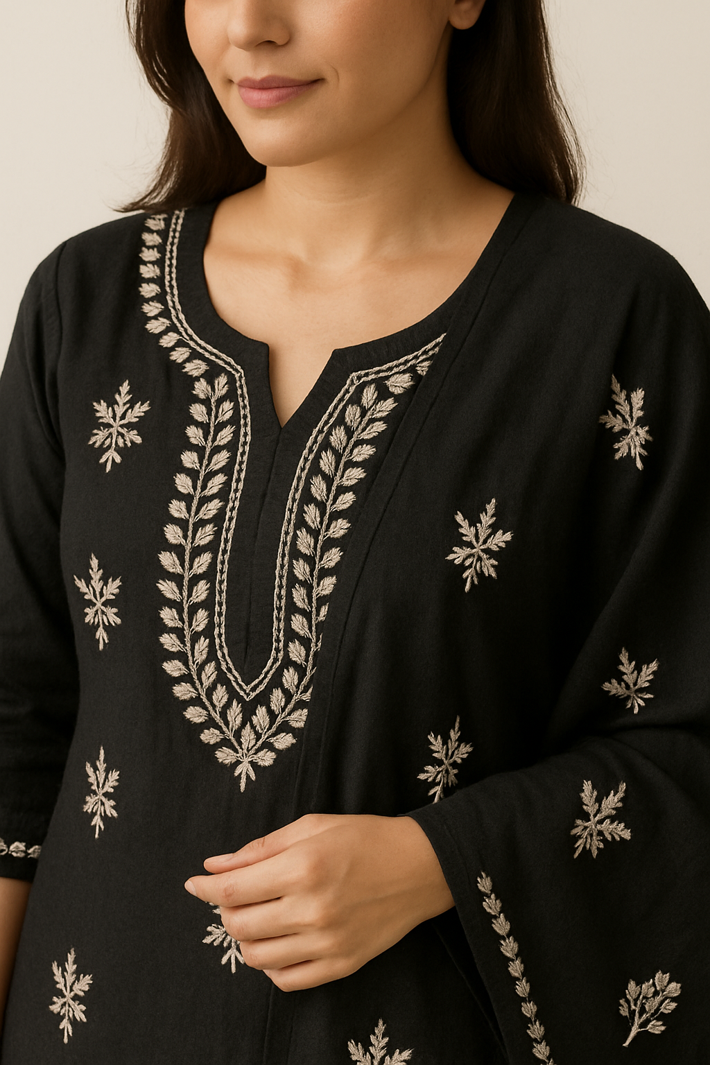 "Black Chikankari Embroidered Kurti Set with Dupatta – Elegant Handcrafted Ethnic Wear for Women"