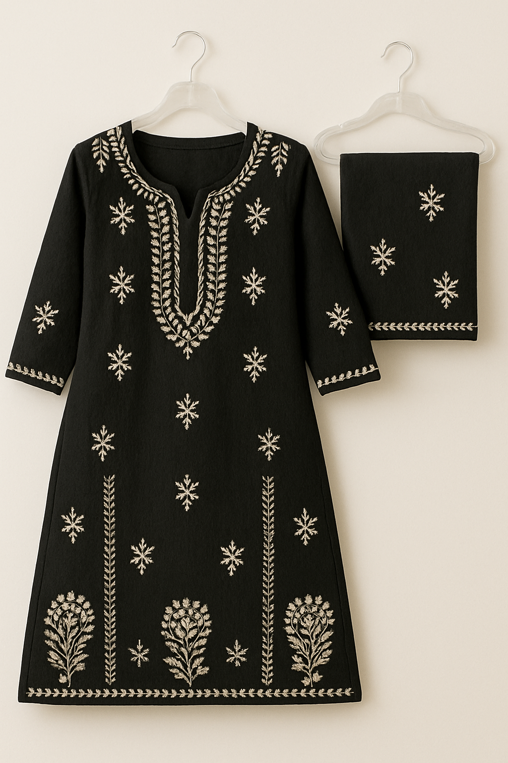 "Black Chikankari Embroidered Kurti Set with Dupatta – Elegant Handcrafted Ethnic Wear for Women"