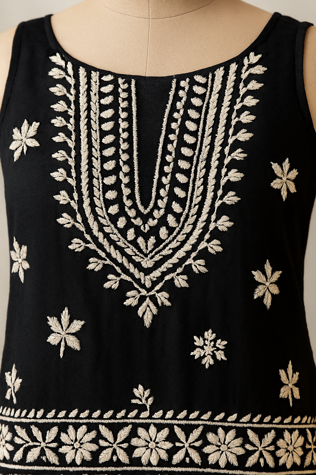 Black Sleeveless Lucknowi Chikankari Kurta Set – Handcrafted Elegance