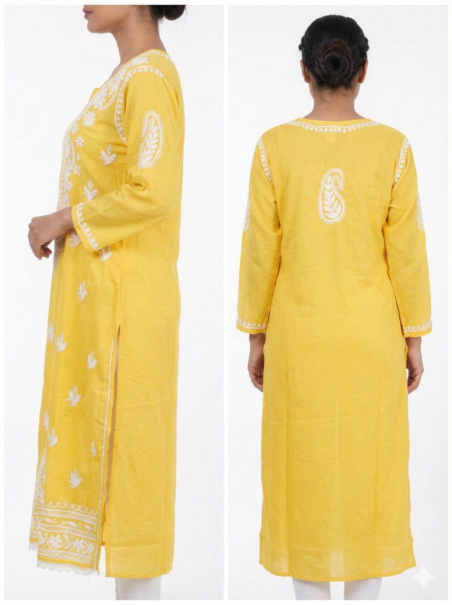 Yellow Modal Chikankari Kurti for Women – Hand Embroidered Lucknow Chikan Work