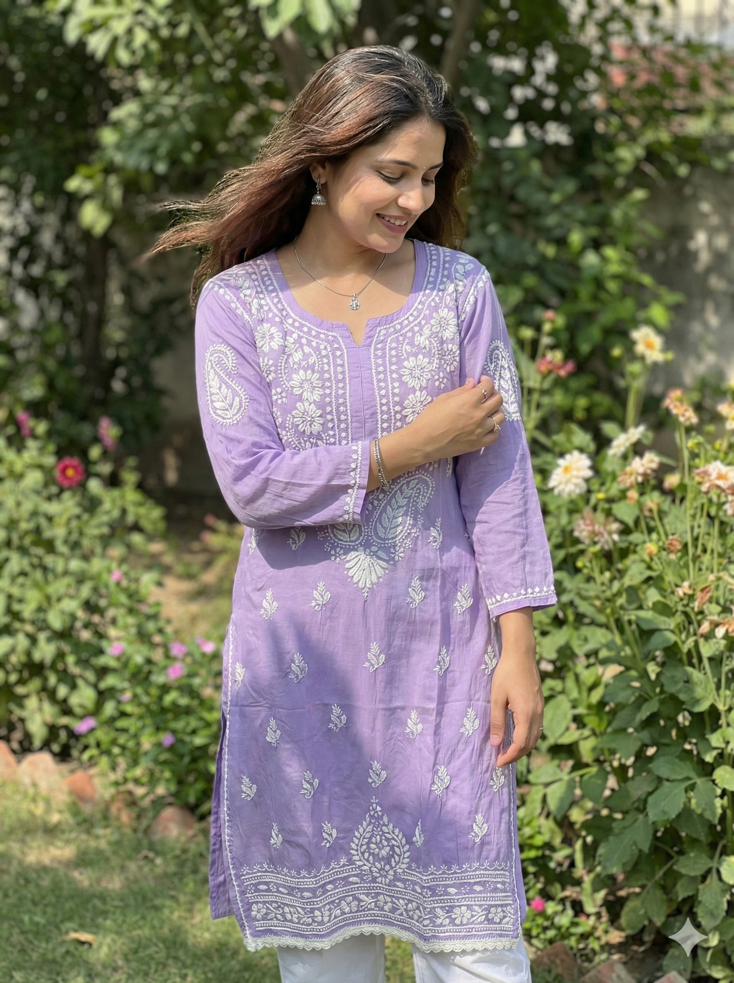 Lavender Lucknowi Chikankari Modal Kurti for Women | Hand Embroidered Kurti – Lucknow Best Chikankari