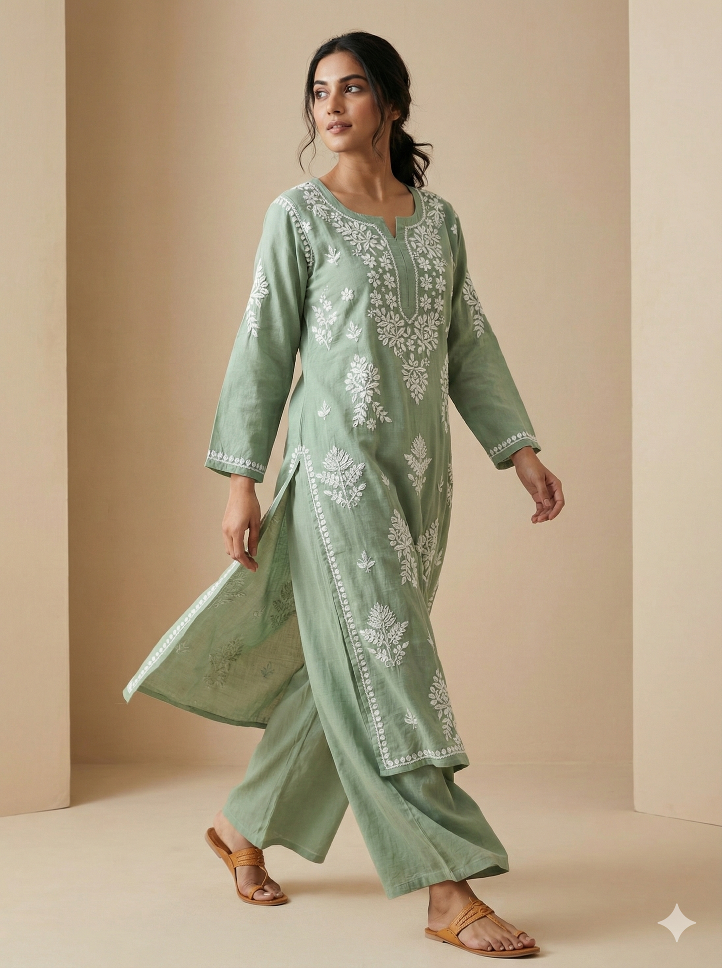 Light Green Rayon Chikankari Kurti for Women – Hand Embroidered Lucknowi Kurti | LucknowBestChikankari