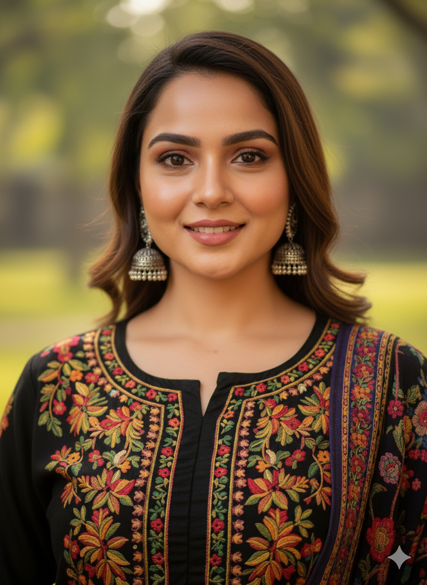 "Black Cotton Embroidered Kurti with Multicolor Floral Work | Festive & Party Wear Ethnic Kurta for Women"