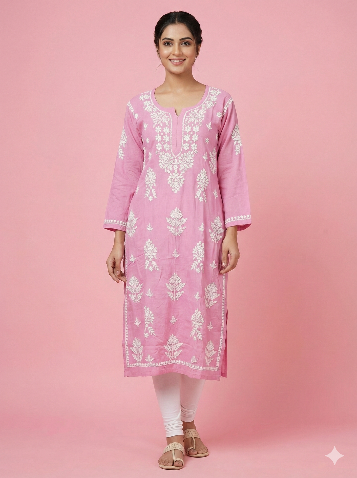 Pink Rayon Chikankari Kurti for Women – Hand Embroidered Lucknowi Kurti | LucknowBestChikankari