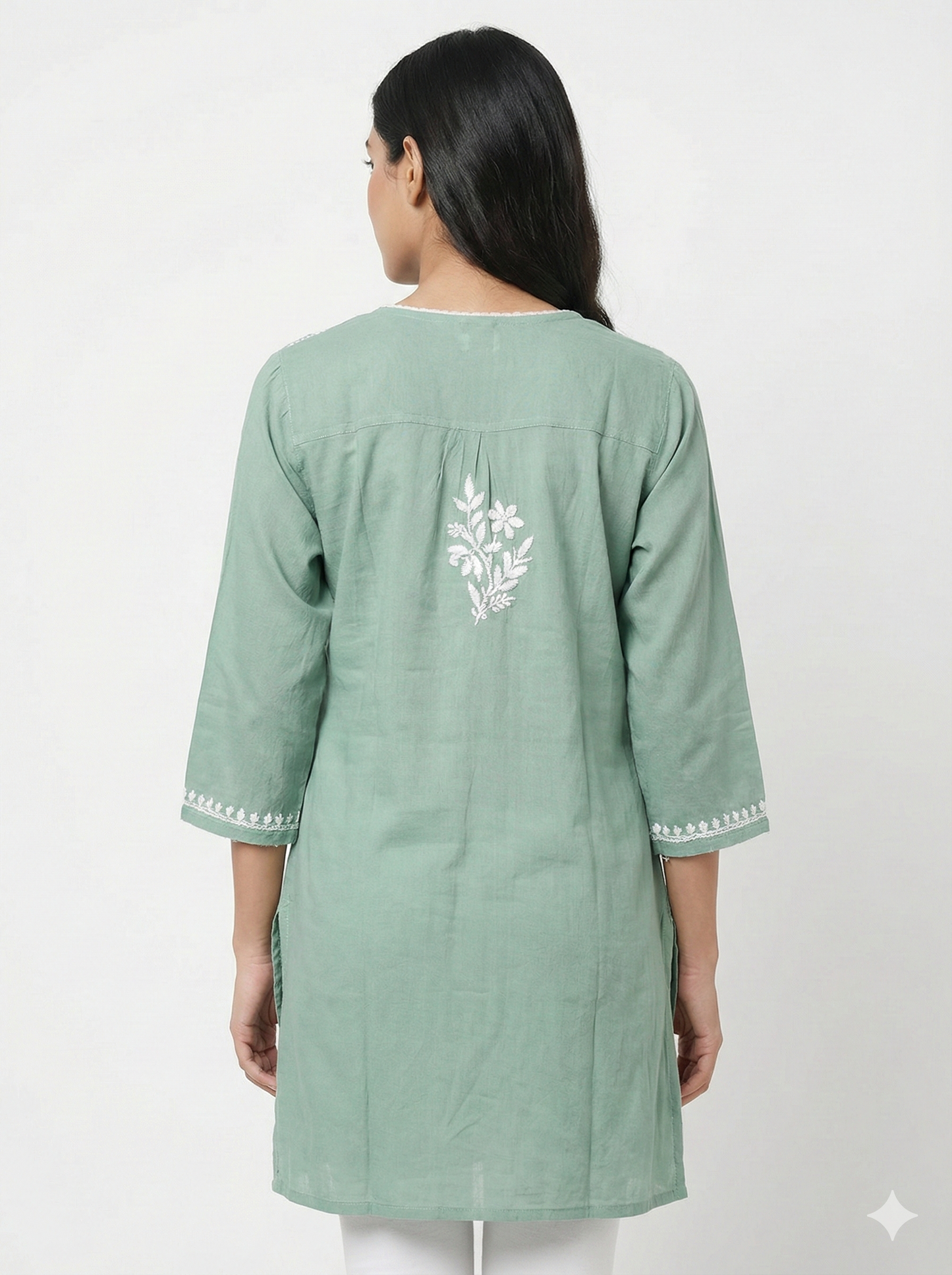 Pista Green Modal Chikankari Short Kurti – Handcrafted Lucknowi Elegance