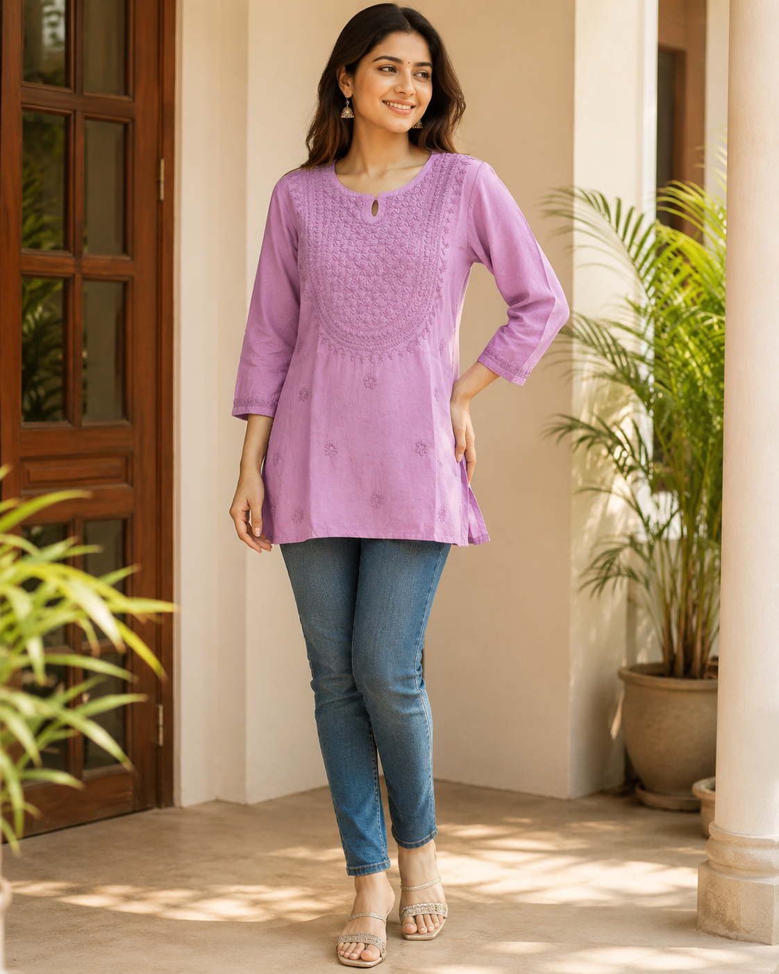 Premium Lavender Rayon Chikankari Short Kurti | 100% Handcrafted