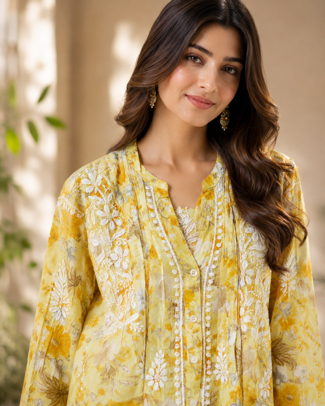 Premium Yellow Floral Printed A-Line Kurti for Women