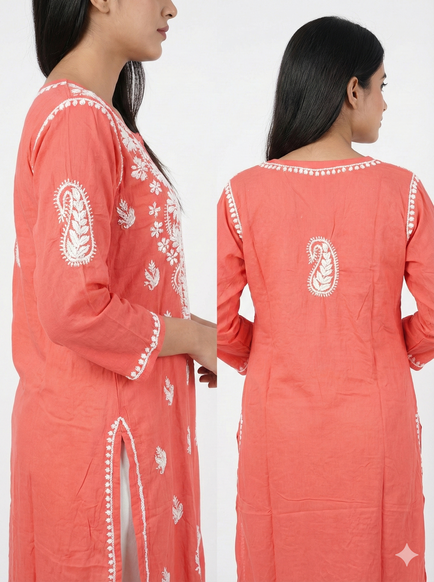 Coral Red Heavy Chikankari Modal Kurti for Women | Hand Embroidered Lucknowi Kurti – Lucknow Best Chikankari