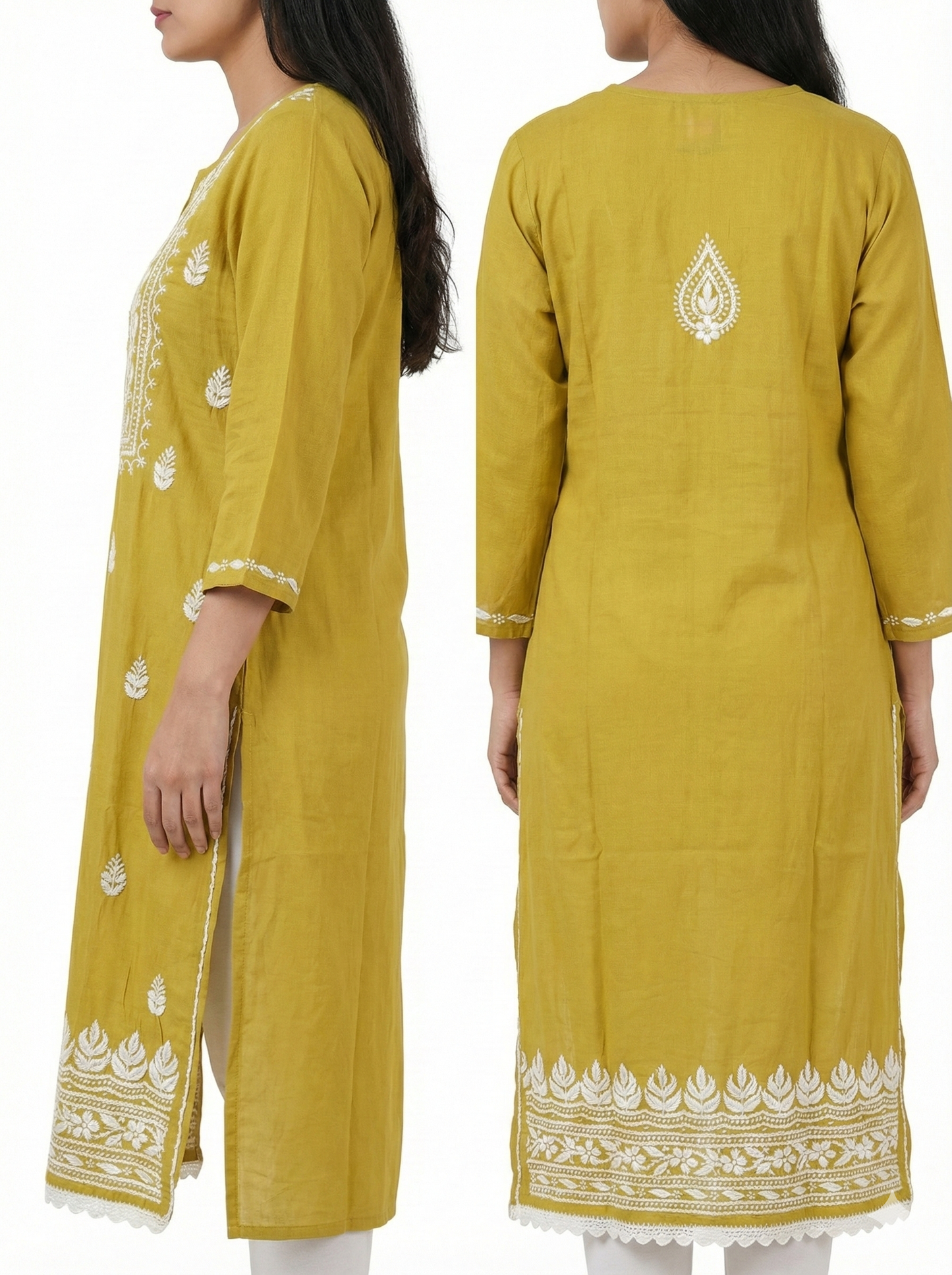 Mustard Yellow Rayon Chikankari Kurti – Authentic Lucknowi Hand Embroidery | Lucknow Best Chikankari