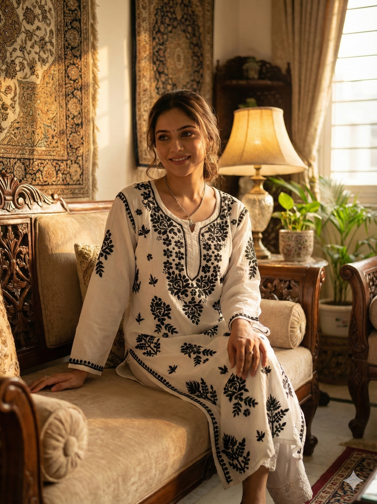 White & Black Rayon Chikankari Kurti for Women | Authentic Lucknowi Hand Embroidery – Lucknow Best Chikankari