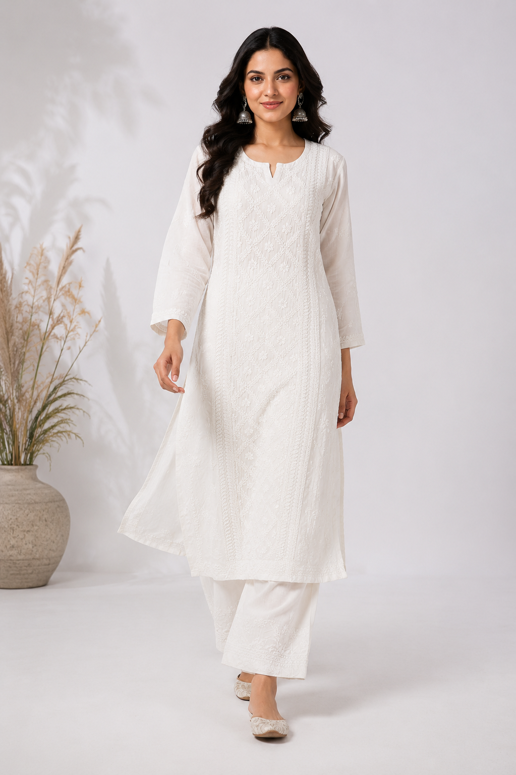 Noor-e-Lucknow White Chikankari Co-Ord Set