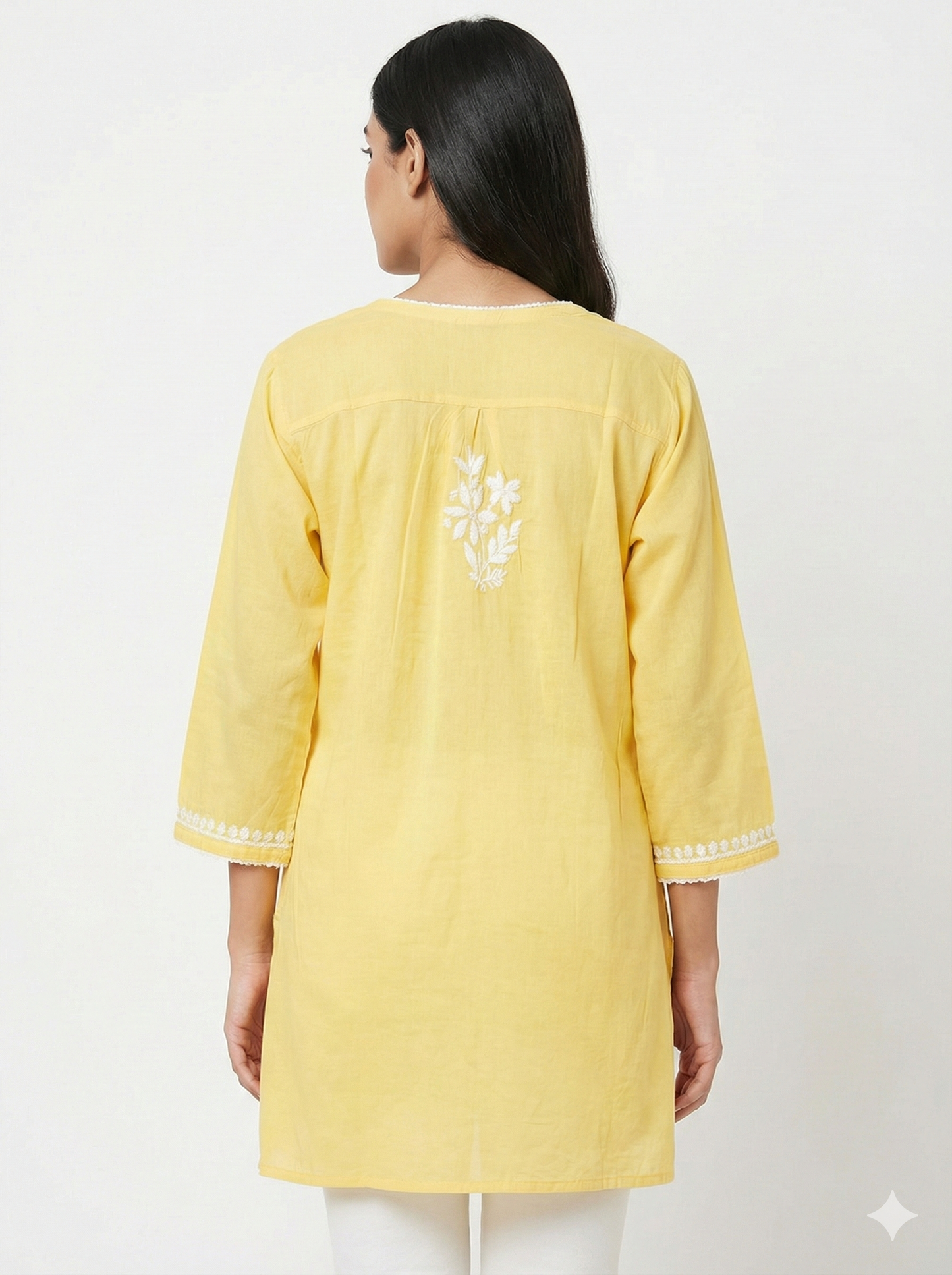 Sunshine Yellow Modal Chikankari Short Kurti – Handcrafted Lucknowi Elegance
