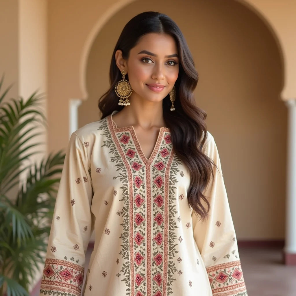 Hand-embroidered Lucknowi Kurtis - Lucknowi Hand Embroidered Kurtis for Everyday Style