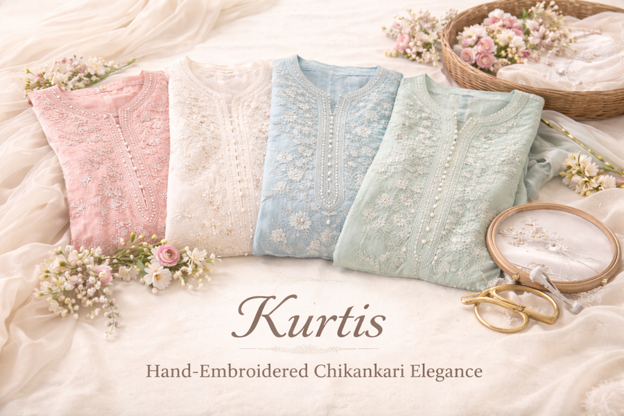 Lucknowi Chikankari kurti collection for women by Lucknow Best Chikankari