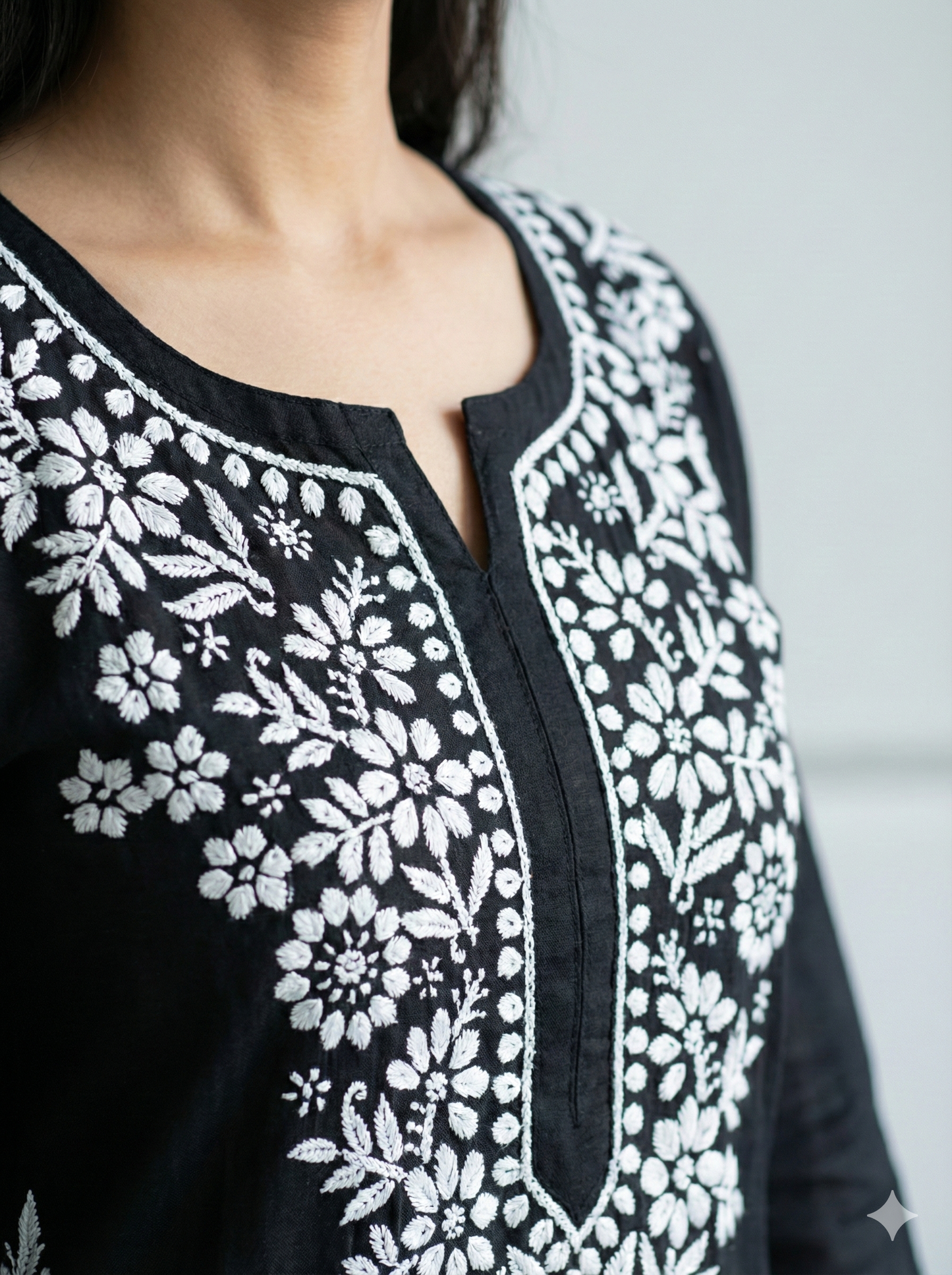 Lucknow Best Chikankari Black Rayon Kurti | Handcrafted Authentic Lucknowi Kurta