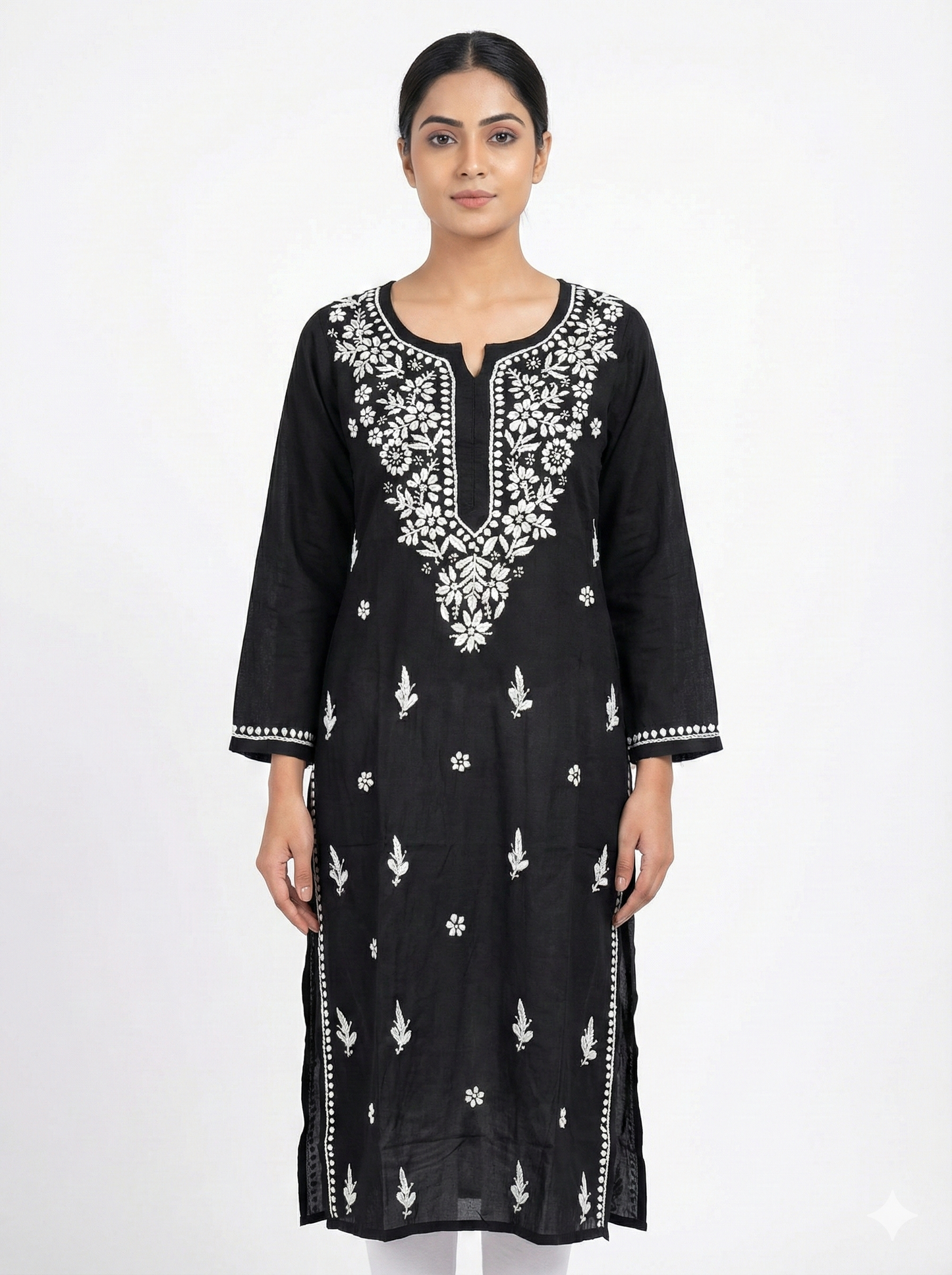Lucknow Best Chikankari Black Rayon Kurti | Handcrafted Authentic Lucknowi Kurta