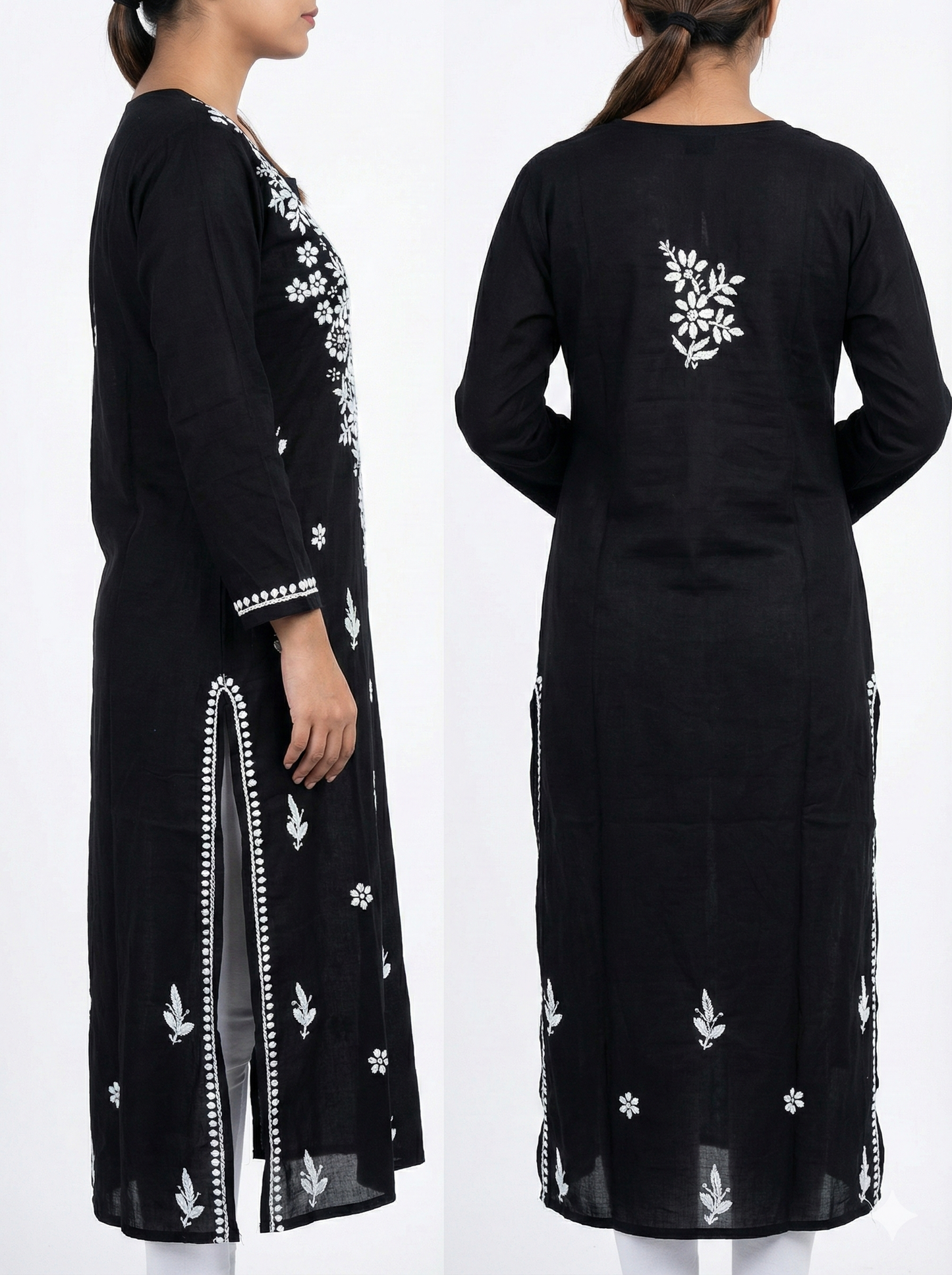 Lucknow Best Chikankari Black Rayon Kurti | Handcrafted Authentic Lucknowi Kurta
