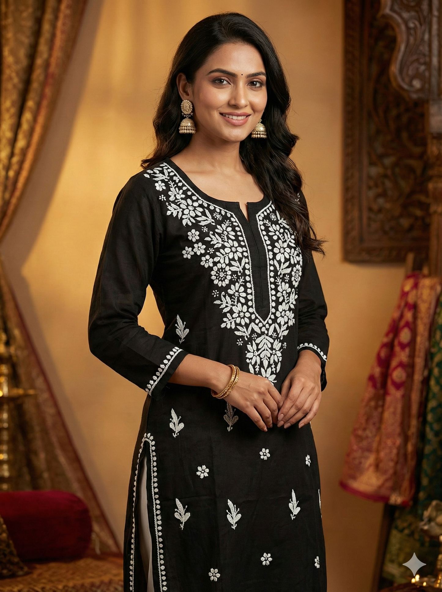 Lucknow Best Chikankari Black Rayon Kurti | Handcrafted Authentic Lucknowi Kurta