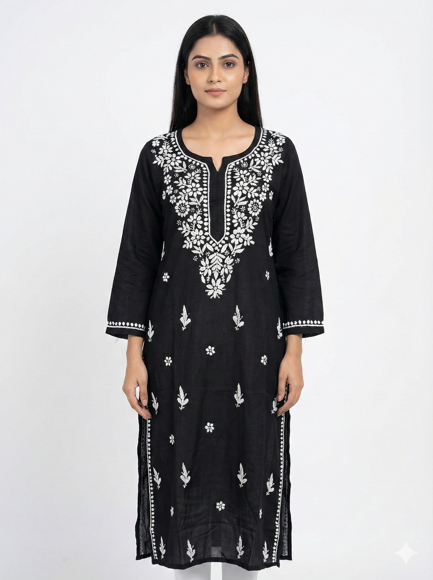 Lucknow Best Chikankari Black Rayon Kurti | Handcrafted Authentic Lucknowi Kurta