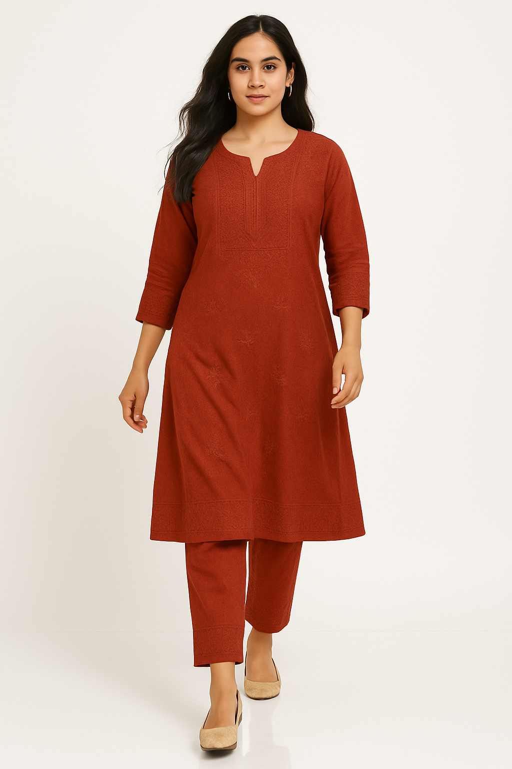 Elegant Maroon Chikankari Kurti Set for Women – Handcrafted Lucknowi Embroidery