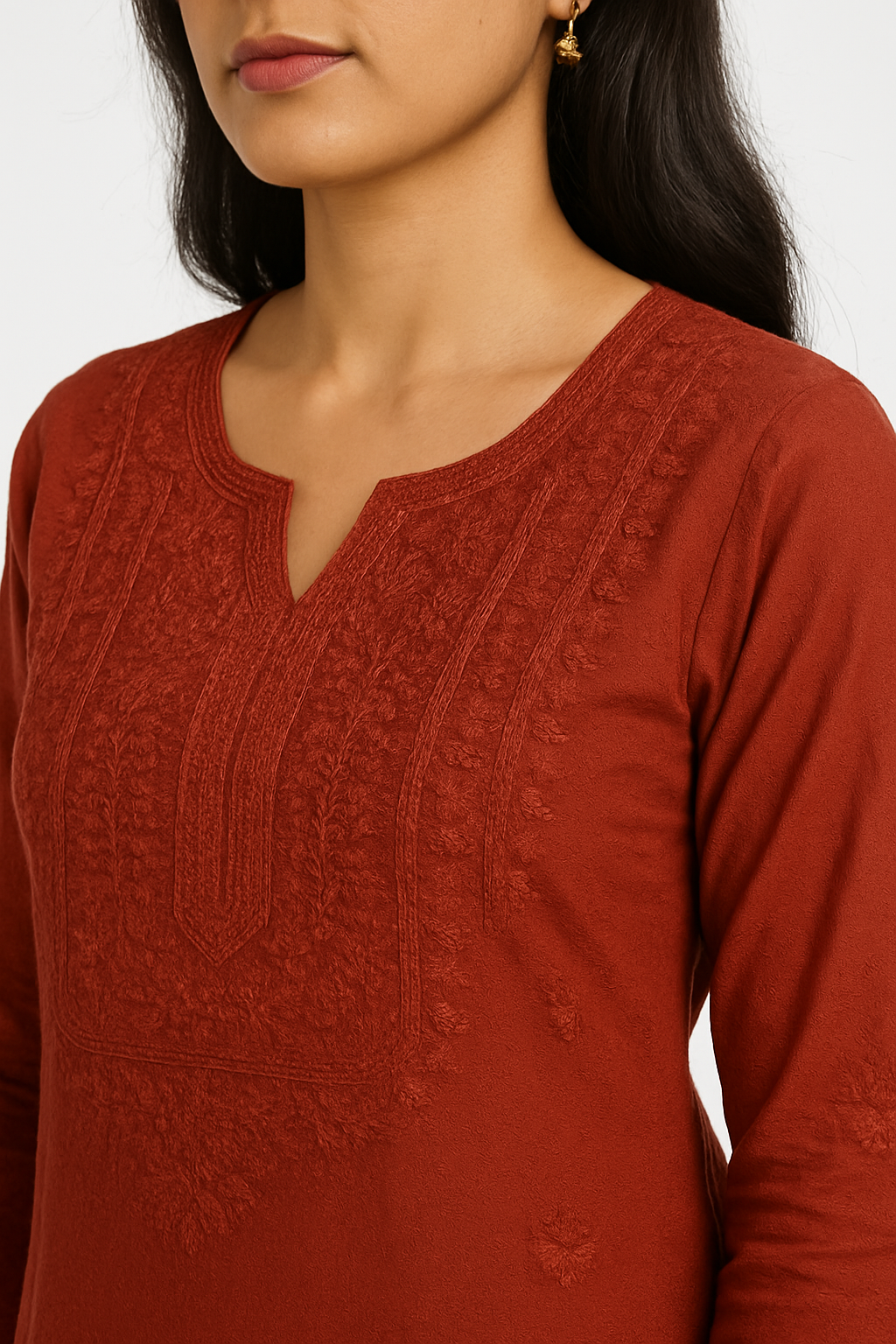 Elegant Maroon Chikankari Kurti Set for Women – Handcrafted Lucknowi Embroidery