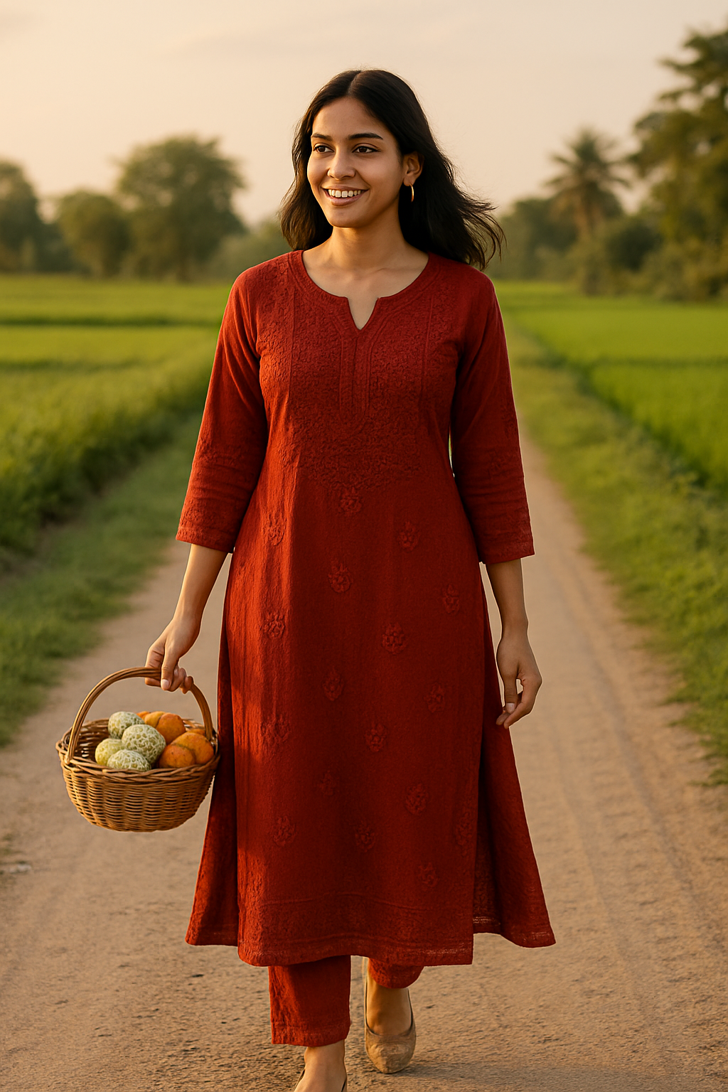 Elegant Maroon Chikankari Kurti Set for Women – Handcrafted Lucknowi Embroidery