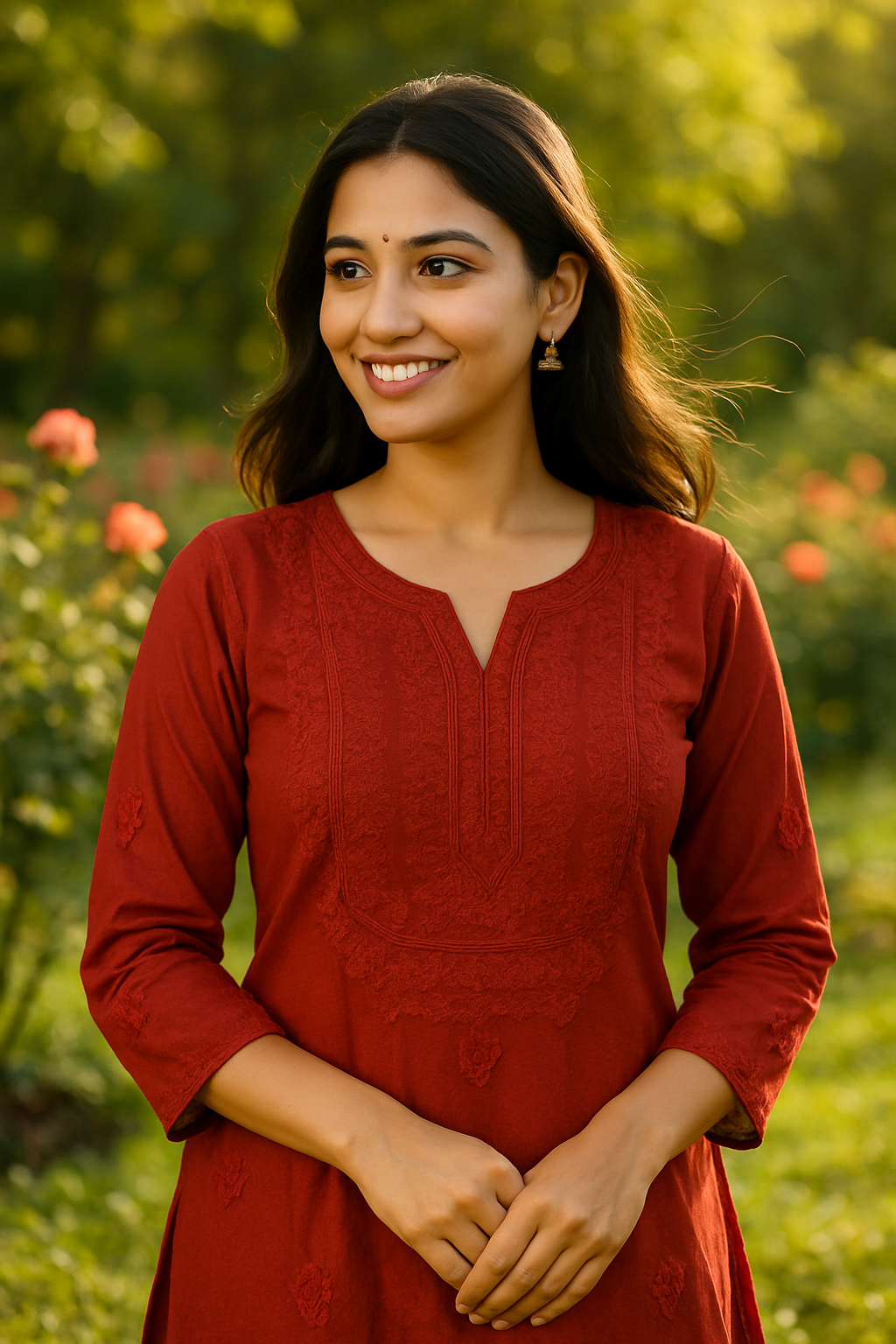 Elegant Maroon Chikankari Kurti Set for Women – Handcrafted Lucknowi Embroidery