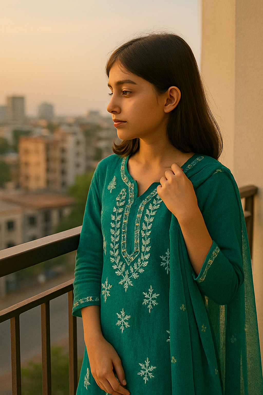 "Teal Green Handcrafted Lucknowi Chikankari Cotton Kurta Set with Dupatta – Elegant Ethnic Wear for Women"