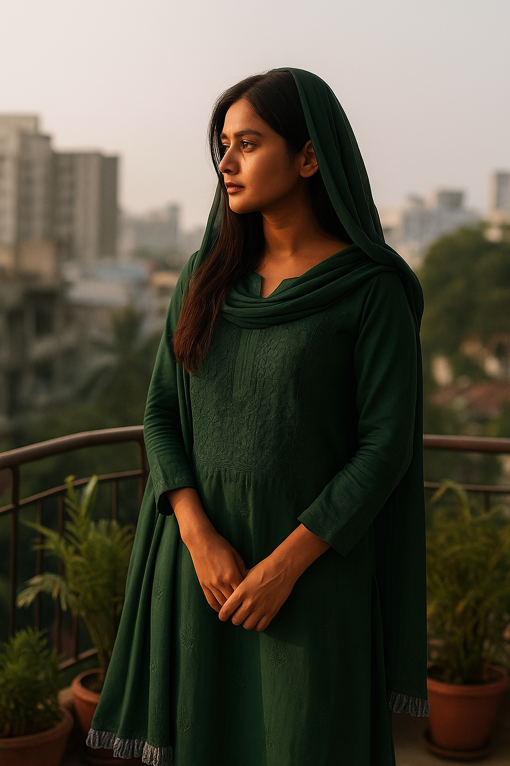 Forest Green Hand-Embroidered Chikankari Kurta Set