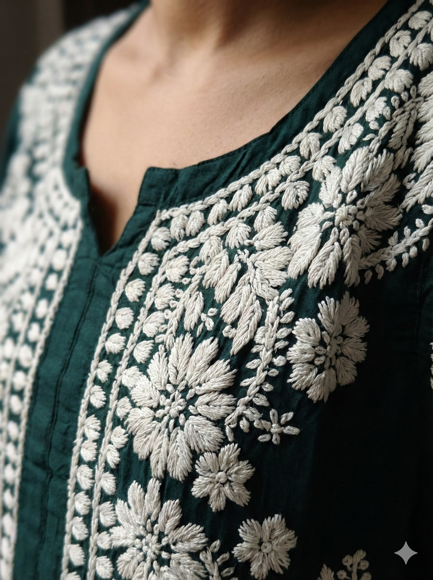 Original Lucknowi Chikankari Kurti for Women | Hand Embroidered Dark Green Kurti – Lucknow Best Chikankari