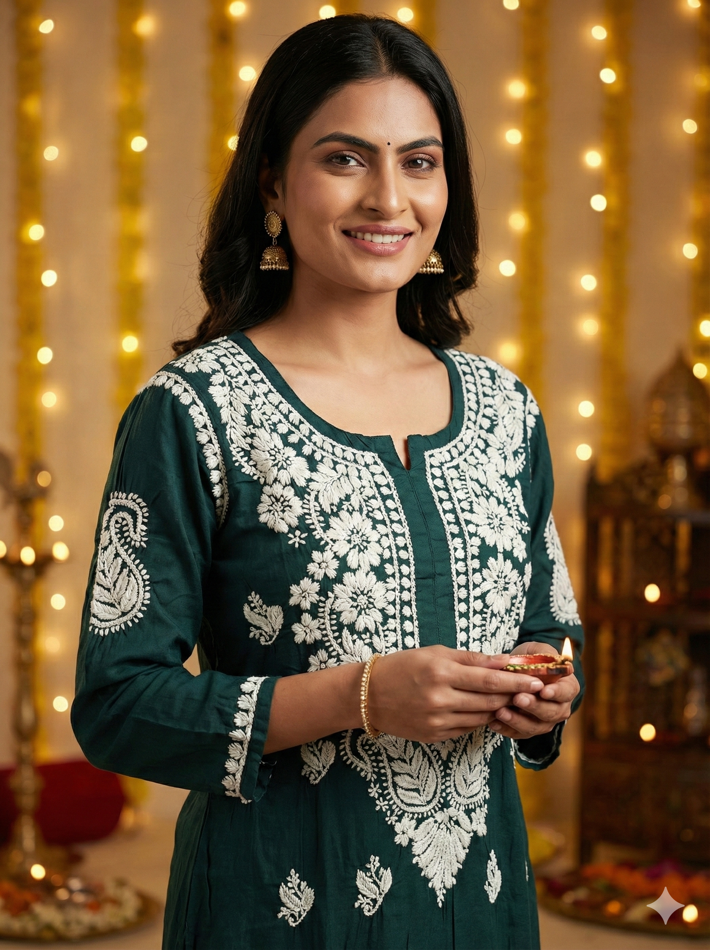 Original Lucknowi Chikankari Kurti for Women | Hand Embroidered Dark Green Kurti – Lucknow Best Chikankari