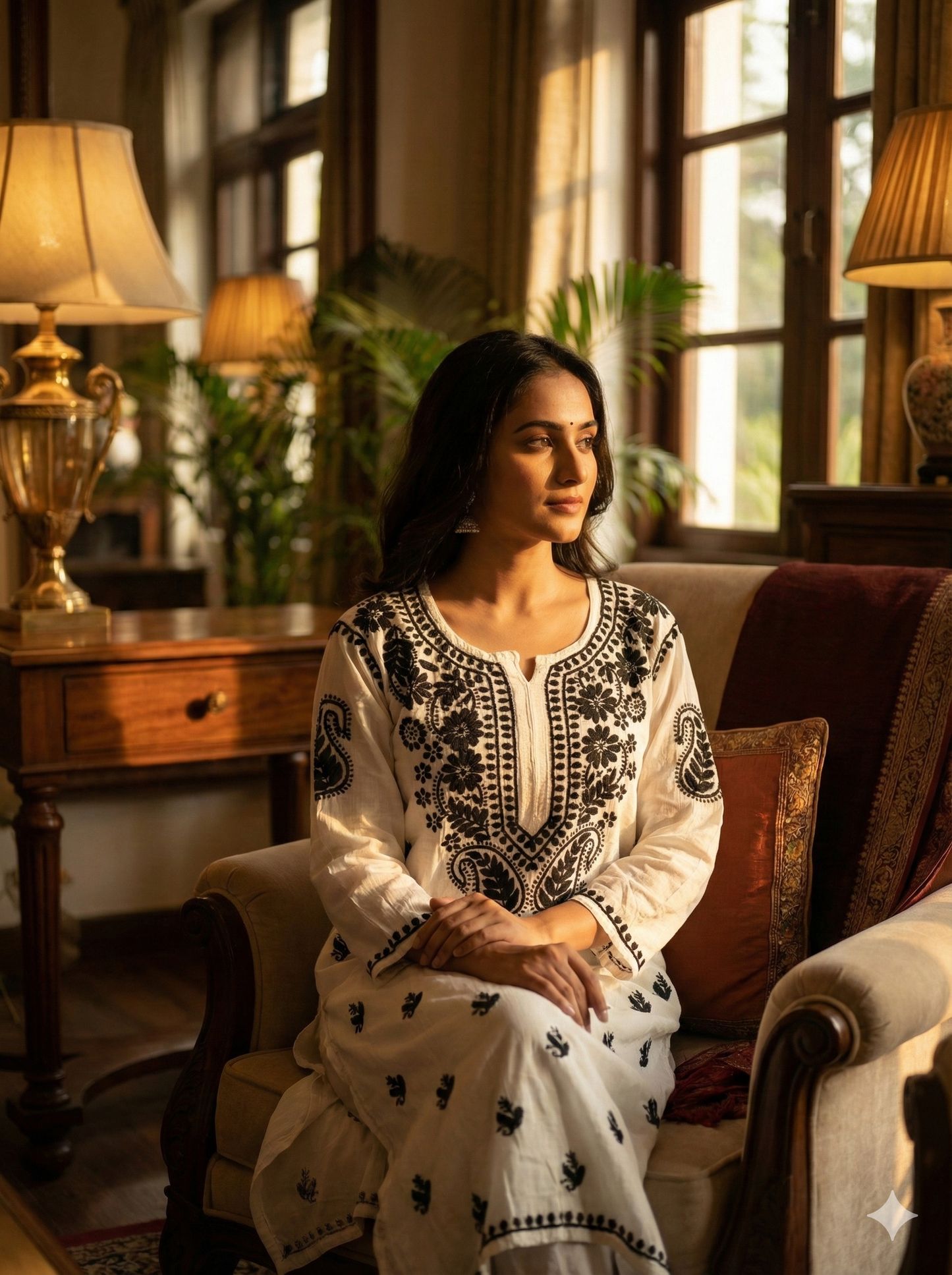 White Rayon Chikankari Kurti with Black Hand Embroidery | Lucknowi Chikankari Straight Kurta for Women