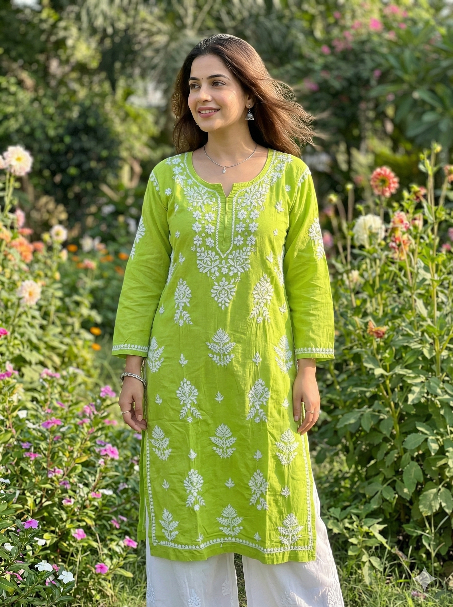 Green Lucknowi Chikankari Kurti for Women | Original Hand Embroidered Reyon Kurti – Lucknow Best Chikankari