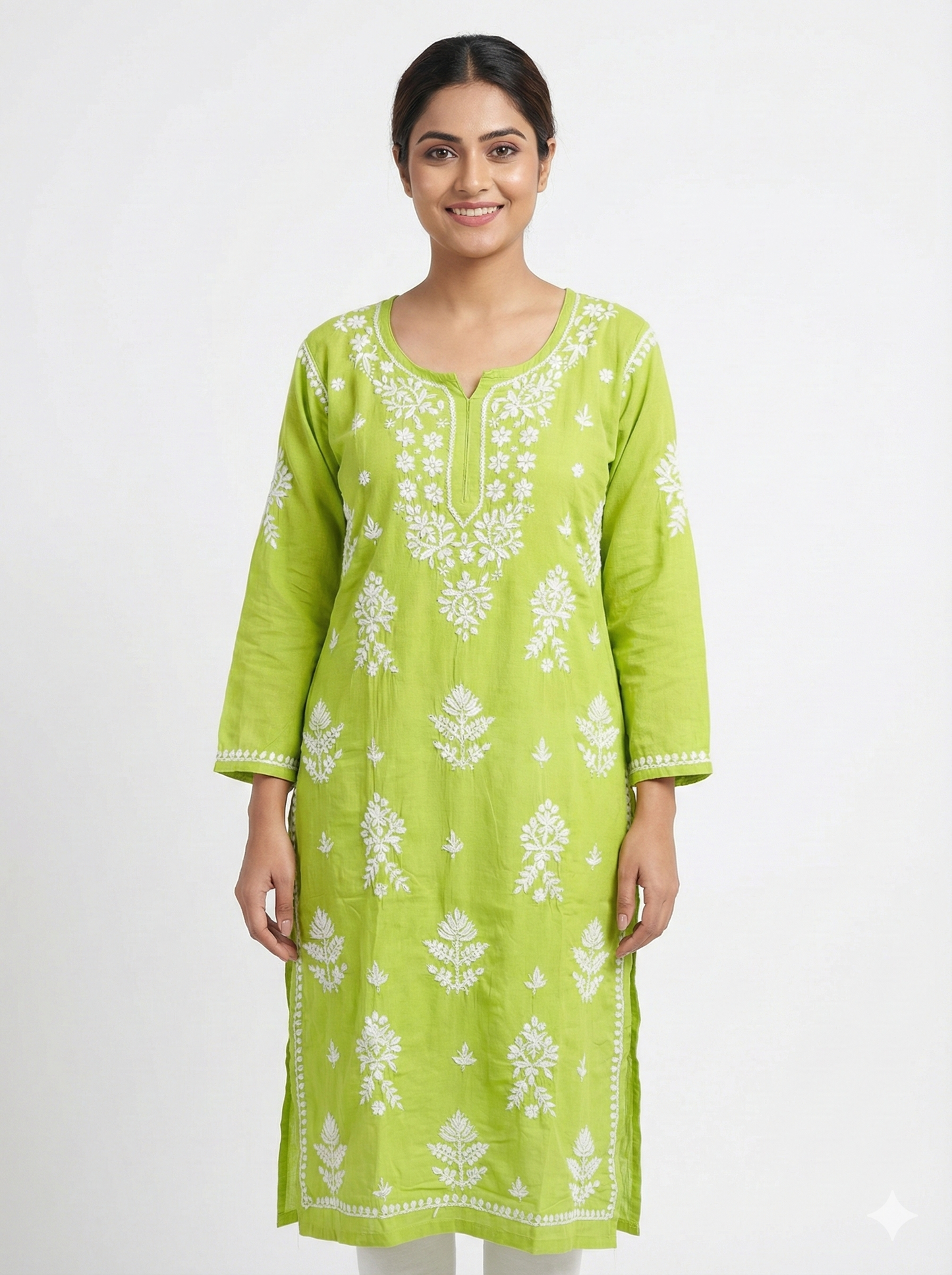 Green Lucknowi Chikankari Kurti for Women | Original Hand Embroidered Reyon Kurti – Lucknow Best Chikankari