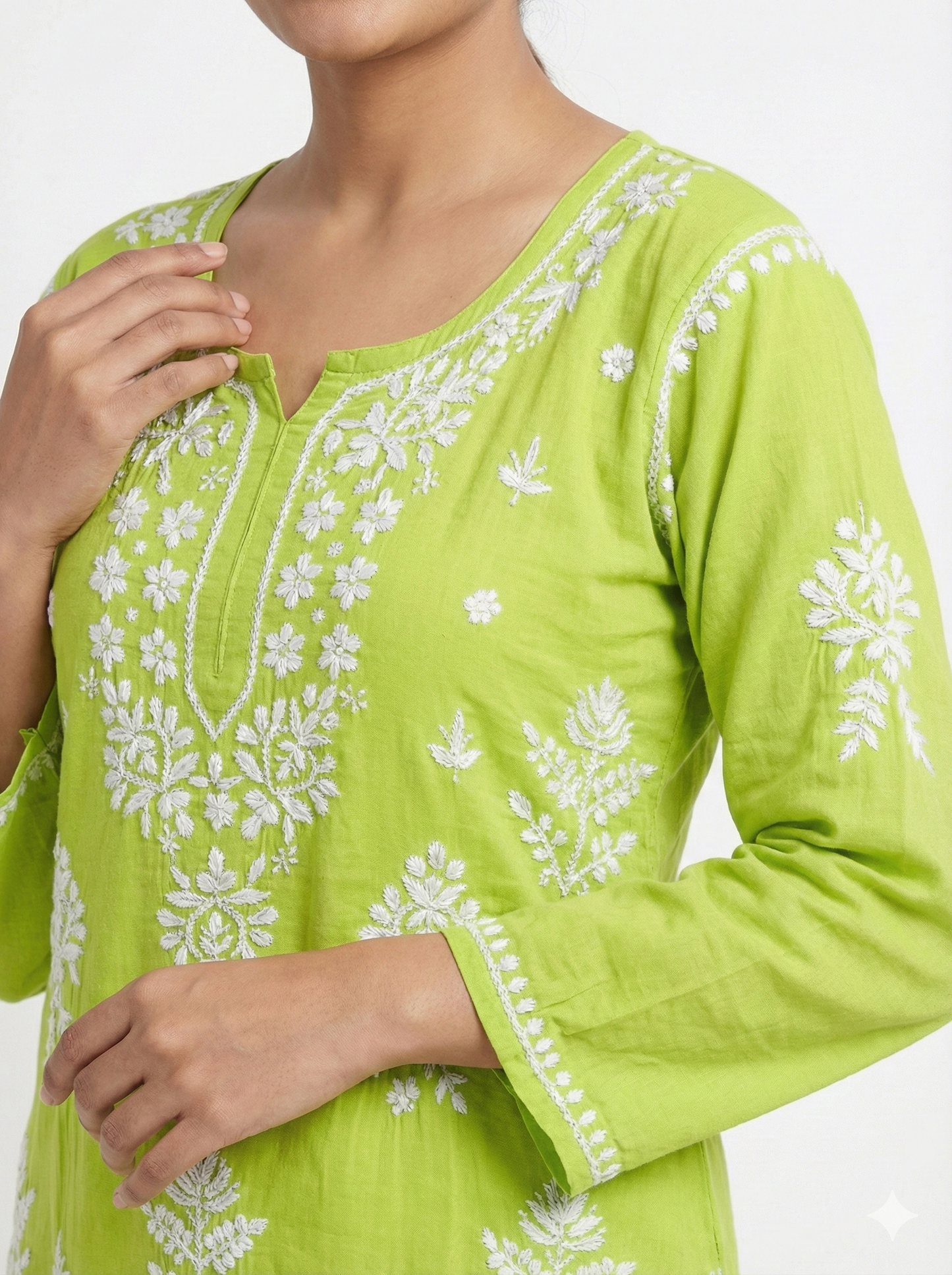 Green Lucknowi Chikankari Kurti for Women | Original Hand Embroidered Reyon Kurti – Lucknow Best Chikankari