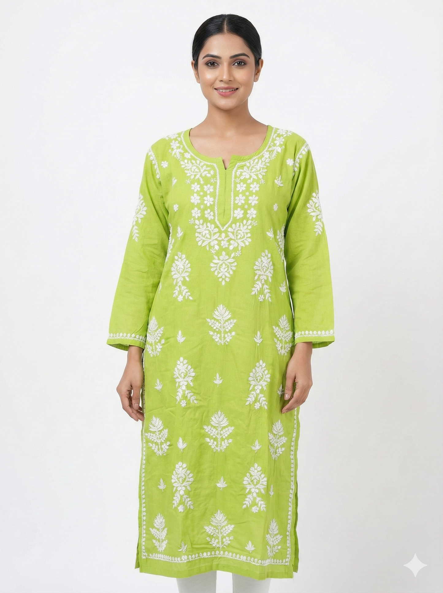 Green Lucknowi Chikankari Kurti for Women | Original Hand Embroidered Reyon Kurti – Lucknow Best Chikankari
