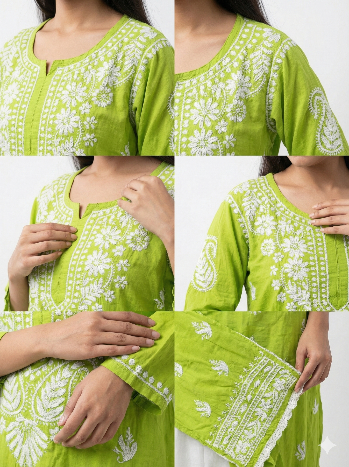 Green Lucknowi Chikankari Kurti for Women | Original Hand Embroidered Modal Kurti – Lucknow Best Chikankari