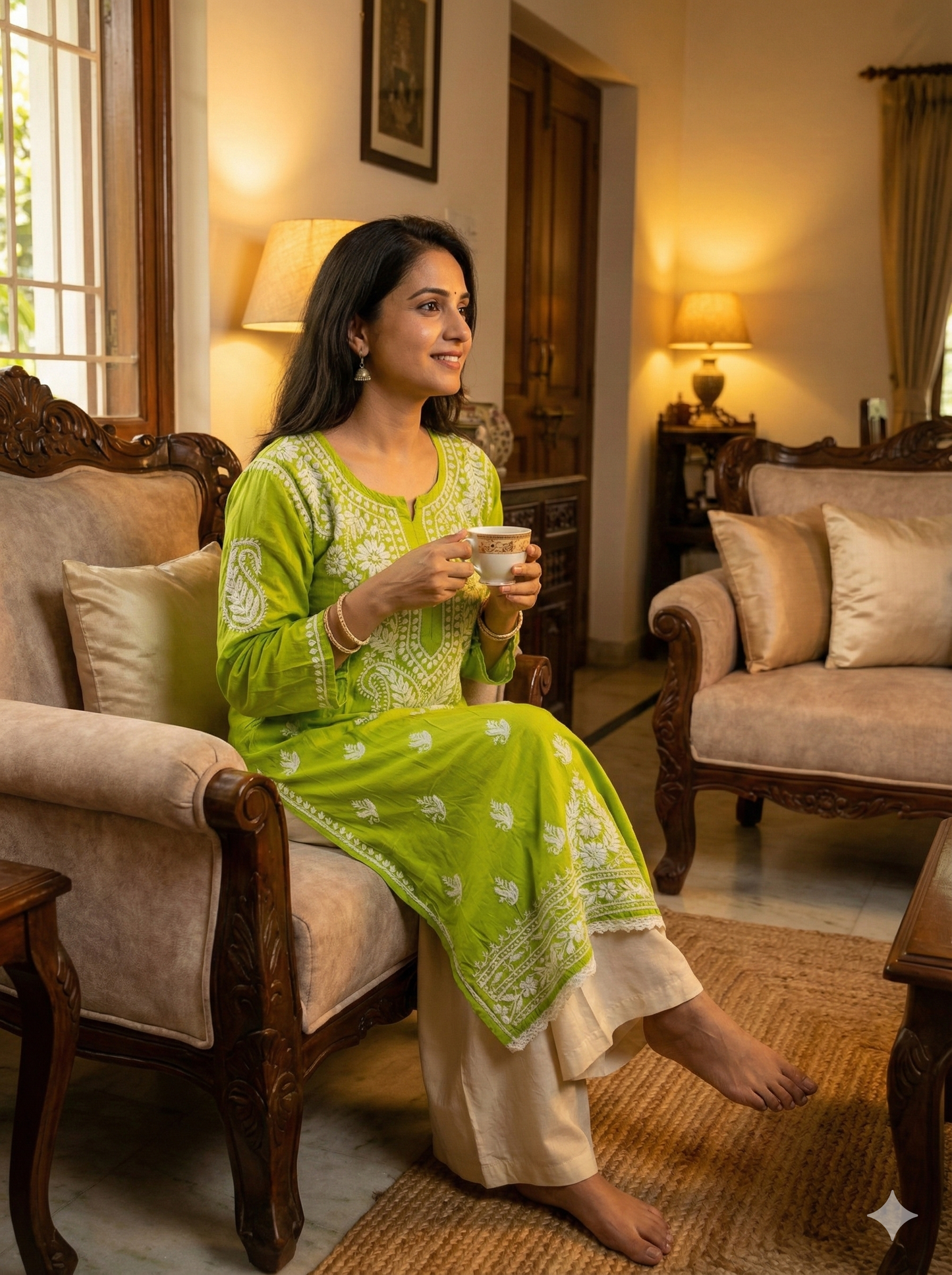 Green Lucknowi Chikankari Kurti for Women | Original Hand Embroidered Modal Kurti – Lucknow Best Chikankari
