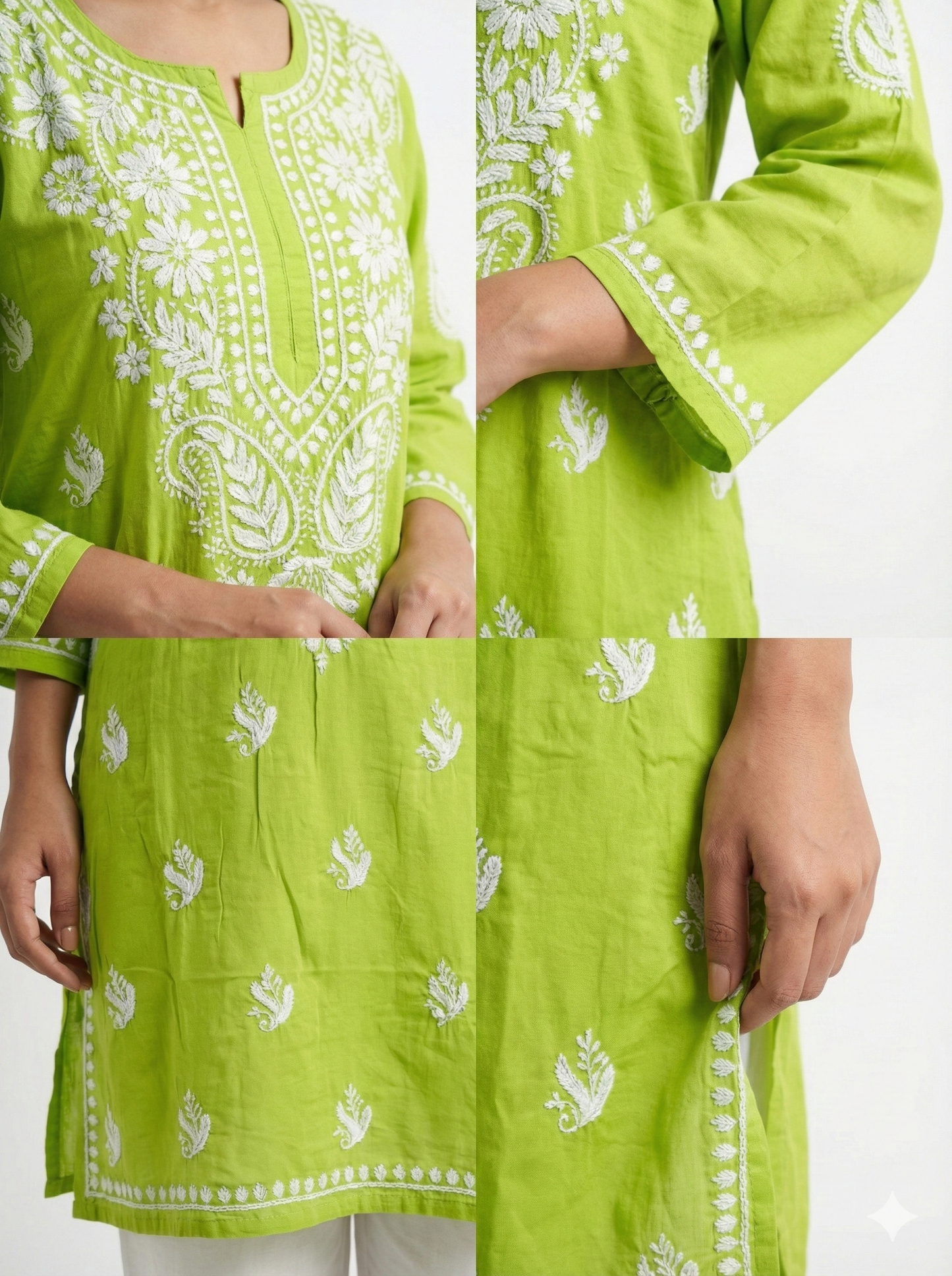 Green Lucknowi Chikankari Kurti for Women | Original Hand Embroidered Modal Kurti – Lucknow Best Chikankari