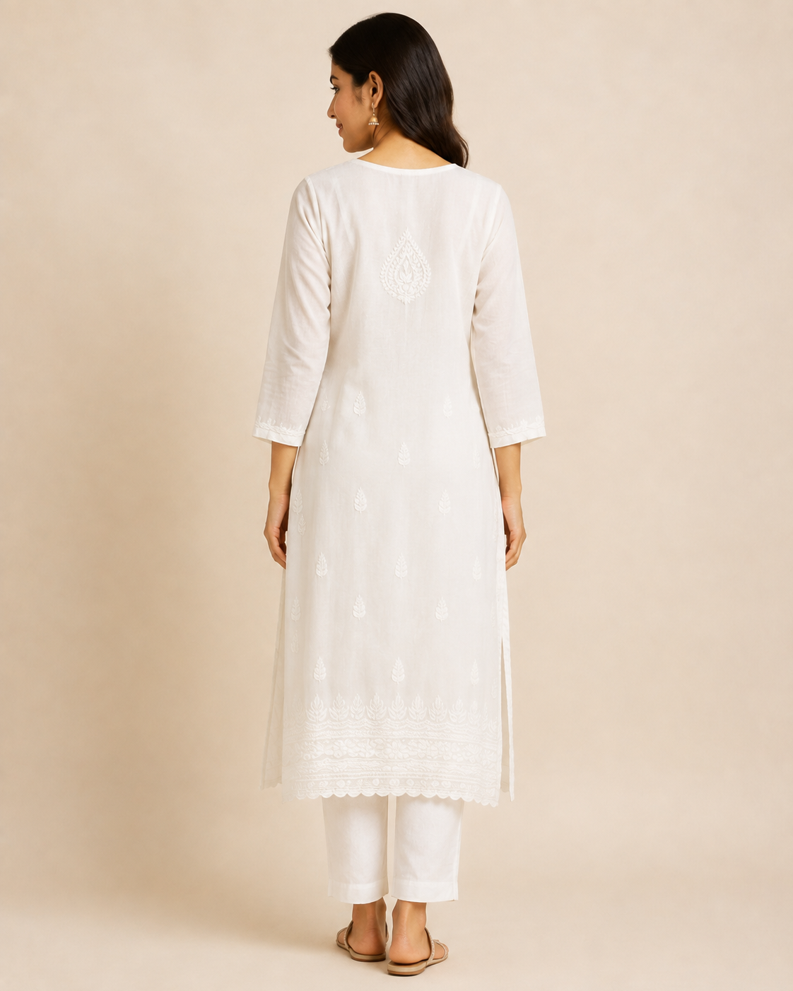 Ivory White Rayon Lucknowi Chikankari Kurti – Handmade