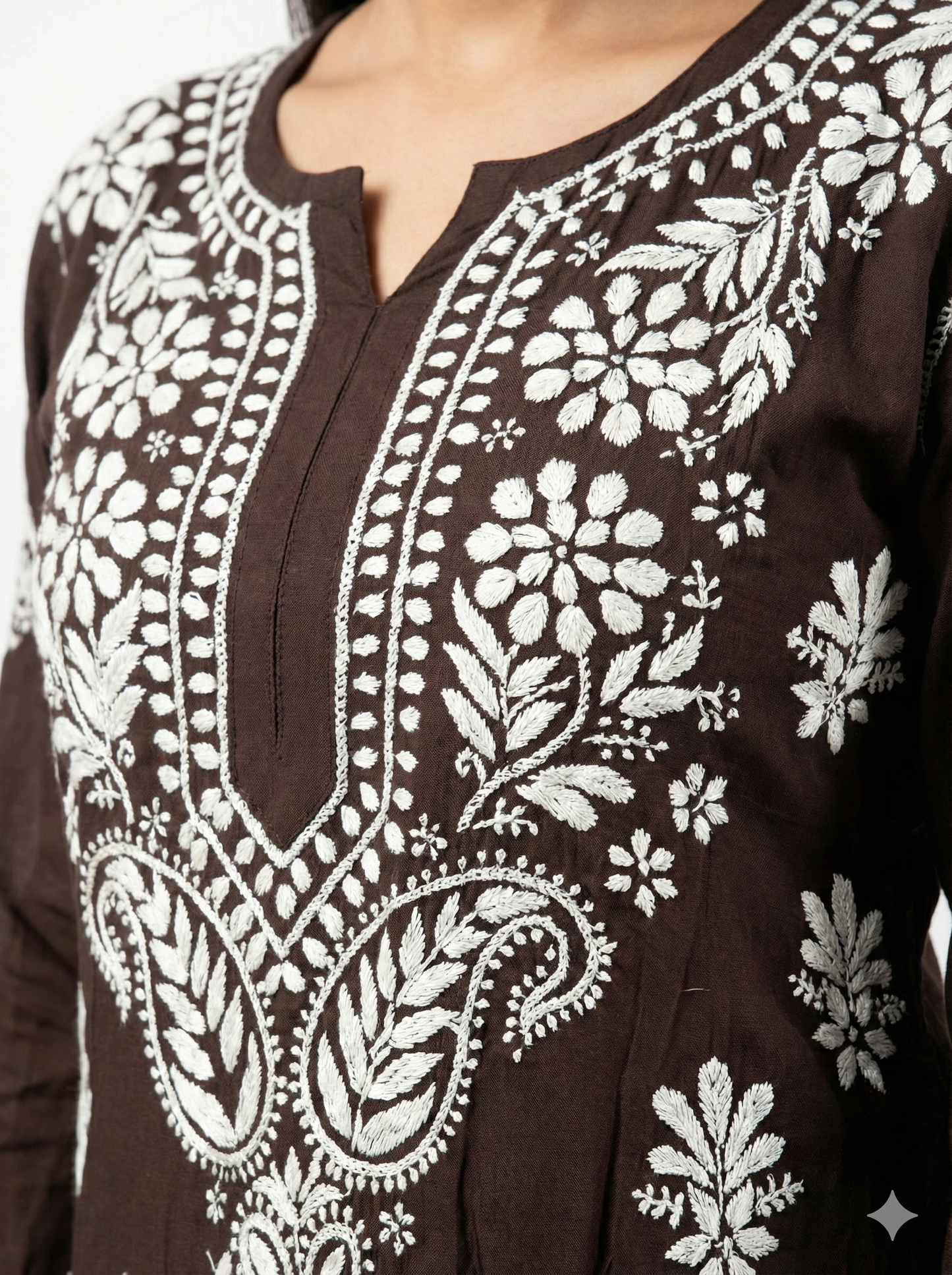 Wine Color Modal Chikankari Kurti for Women | Lucknow Hand Embroidered Rayon-Modal Kurta