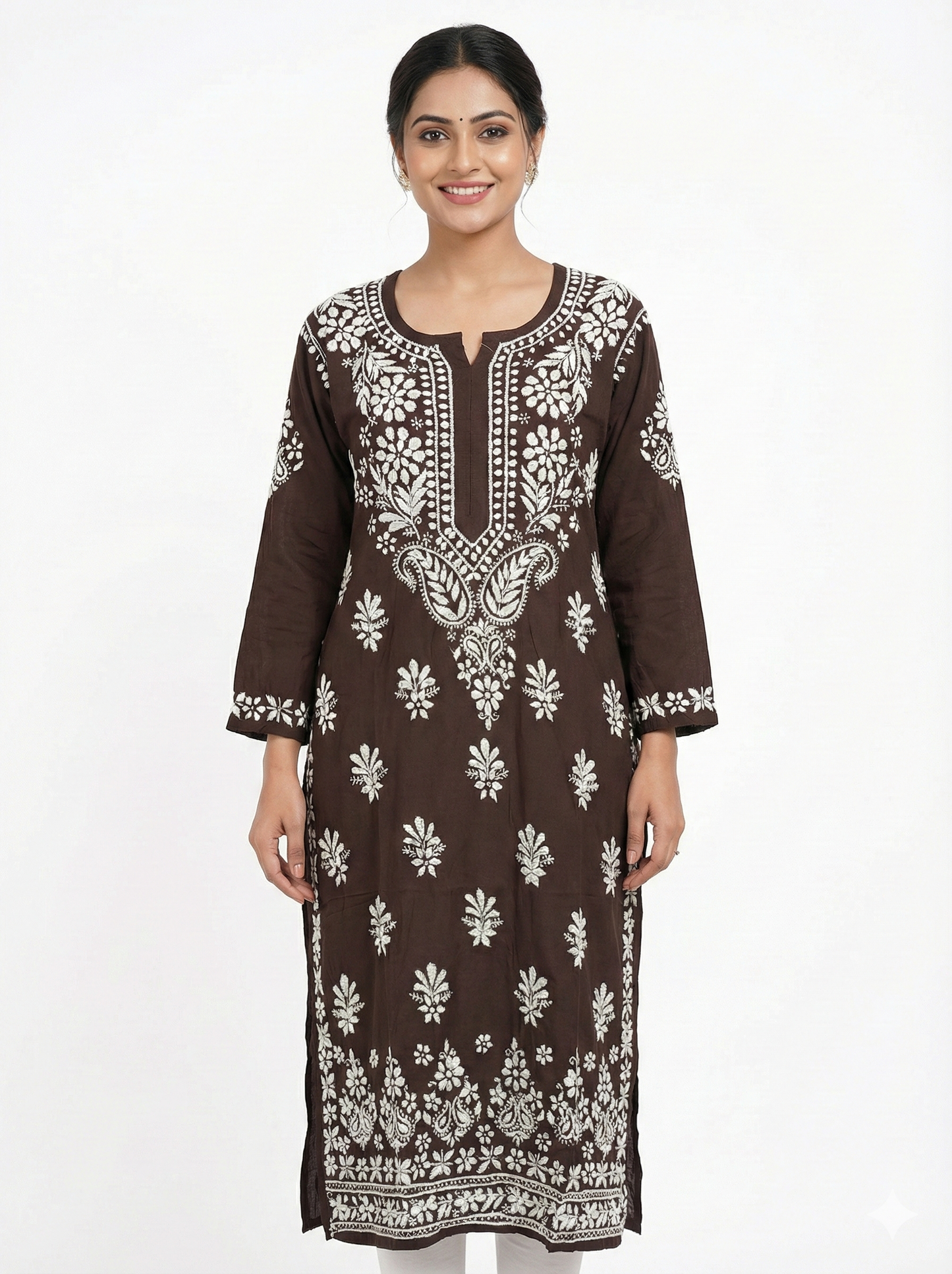 Wine Color Modal Chikankari Kurti for Women | Lucknow Hand Embroidered Rayon-Modal Kurta