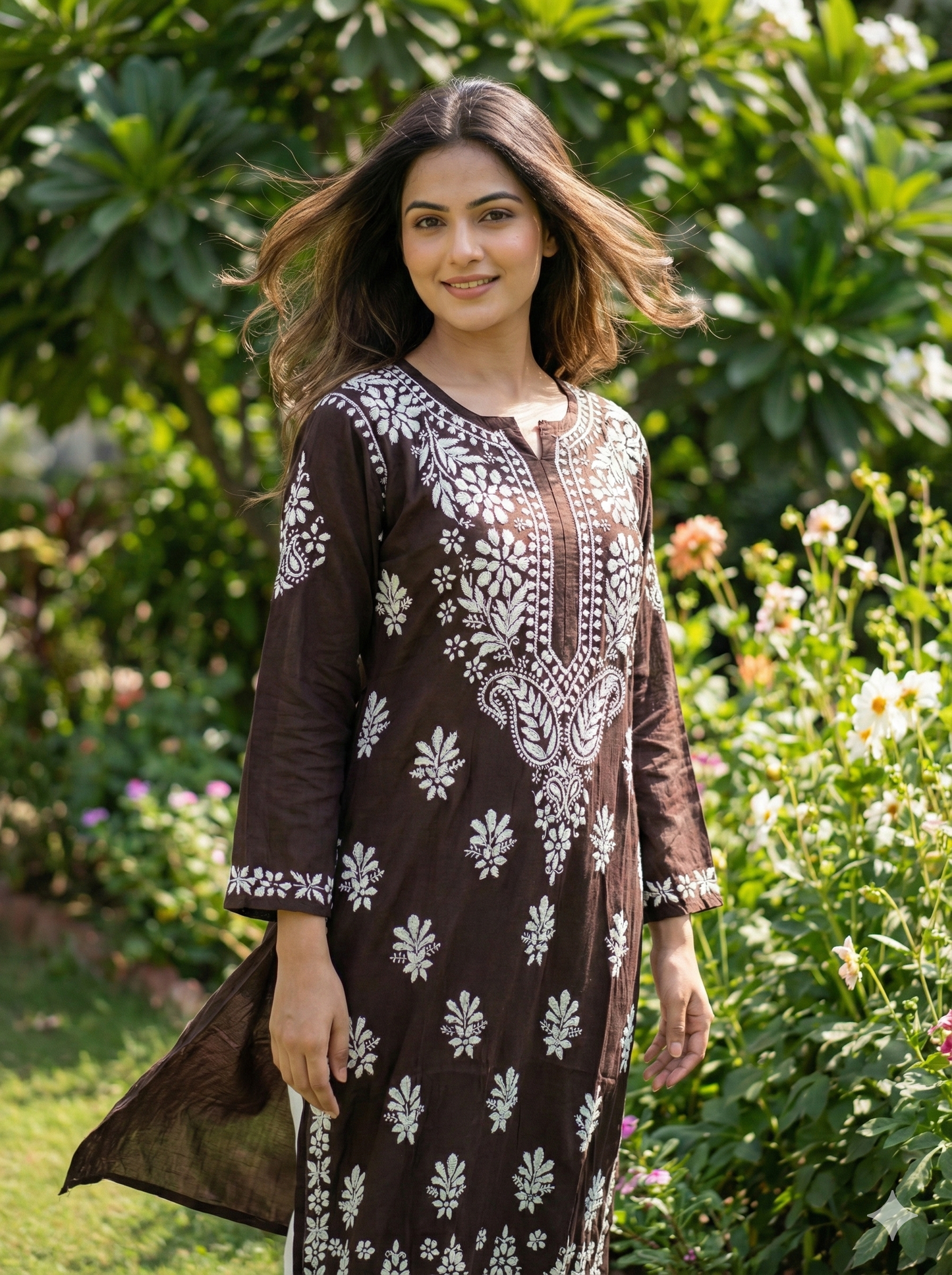 Wine Color Modal Chikankari Kurti for Women | Lucknow Hand Embroidered Rayon-Modal Kurta