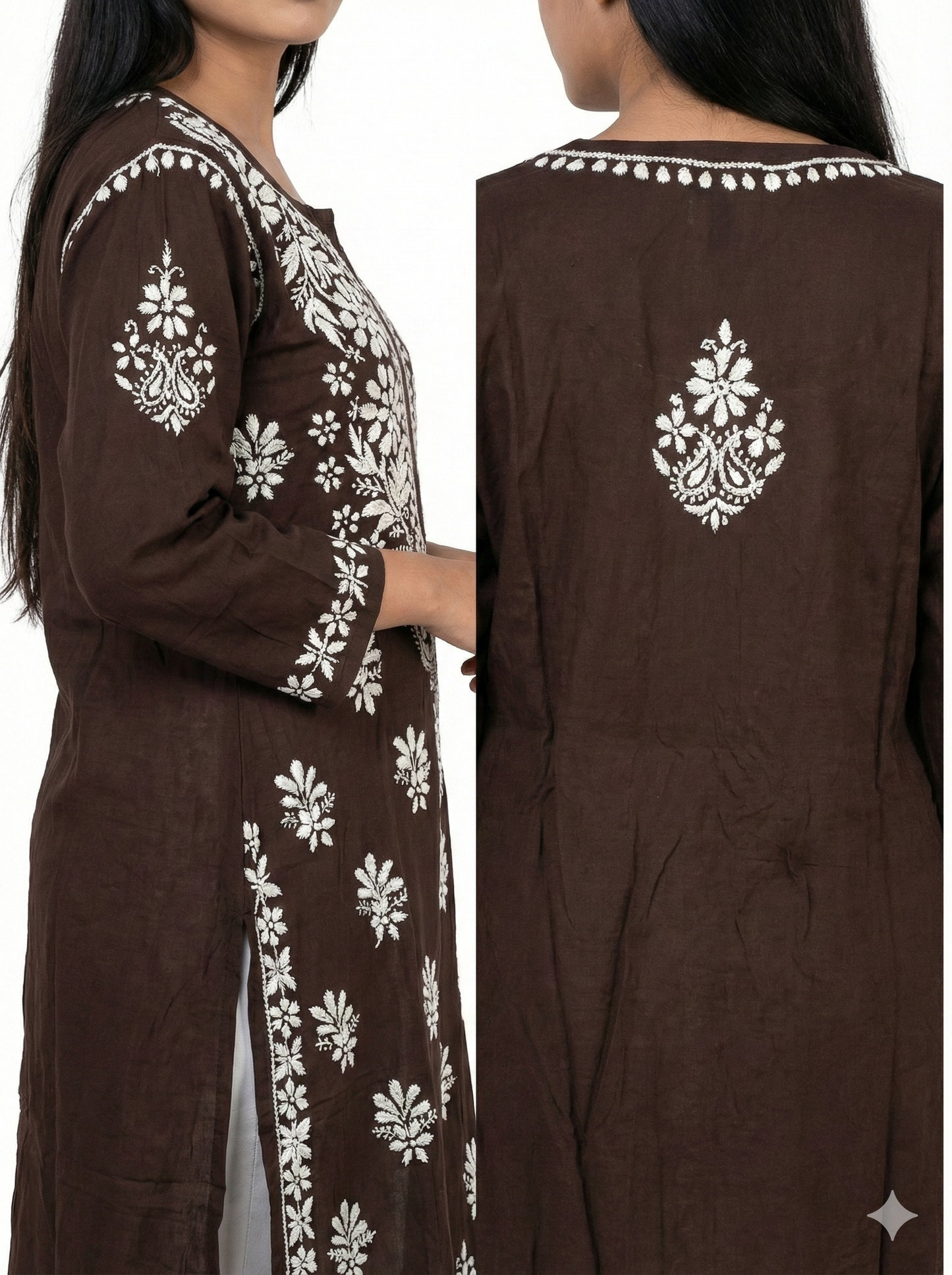 Wine Color Modal Chikankari Kurti for Women | Lucknow Hand Embroidered Rayon-Modal Kurta