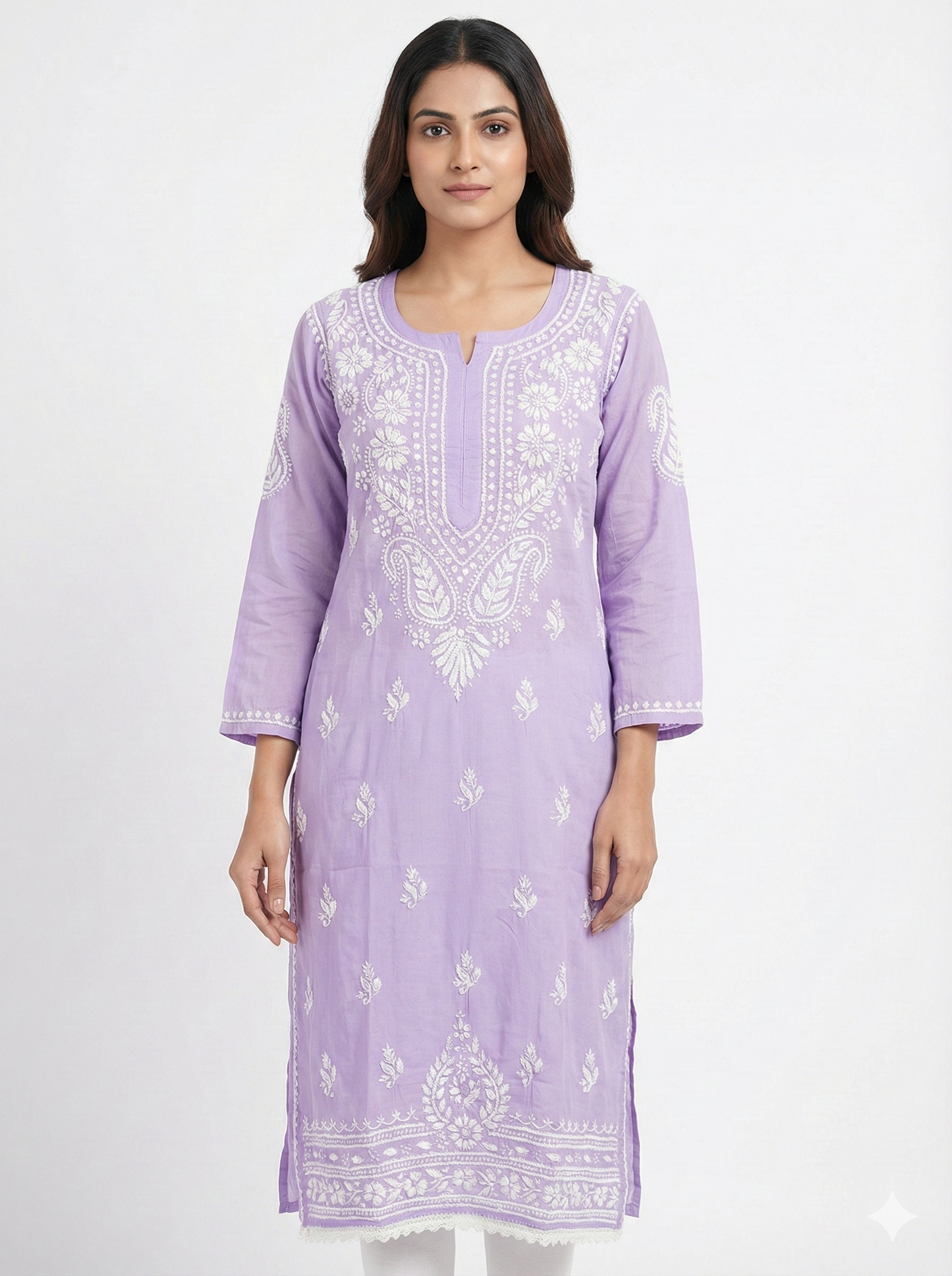 Lavender Lucknowi Chikankari Modal Kurti for Women | Hand Embroidered Kurti – Lucknow Best Chikankari