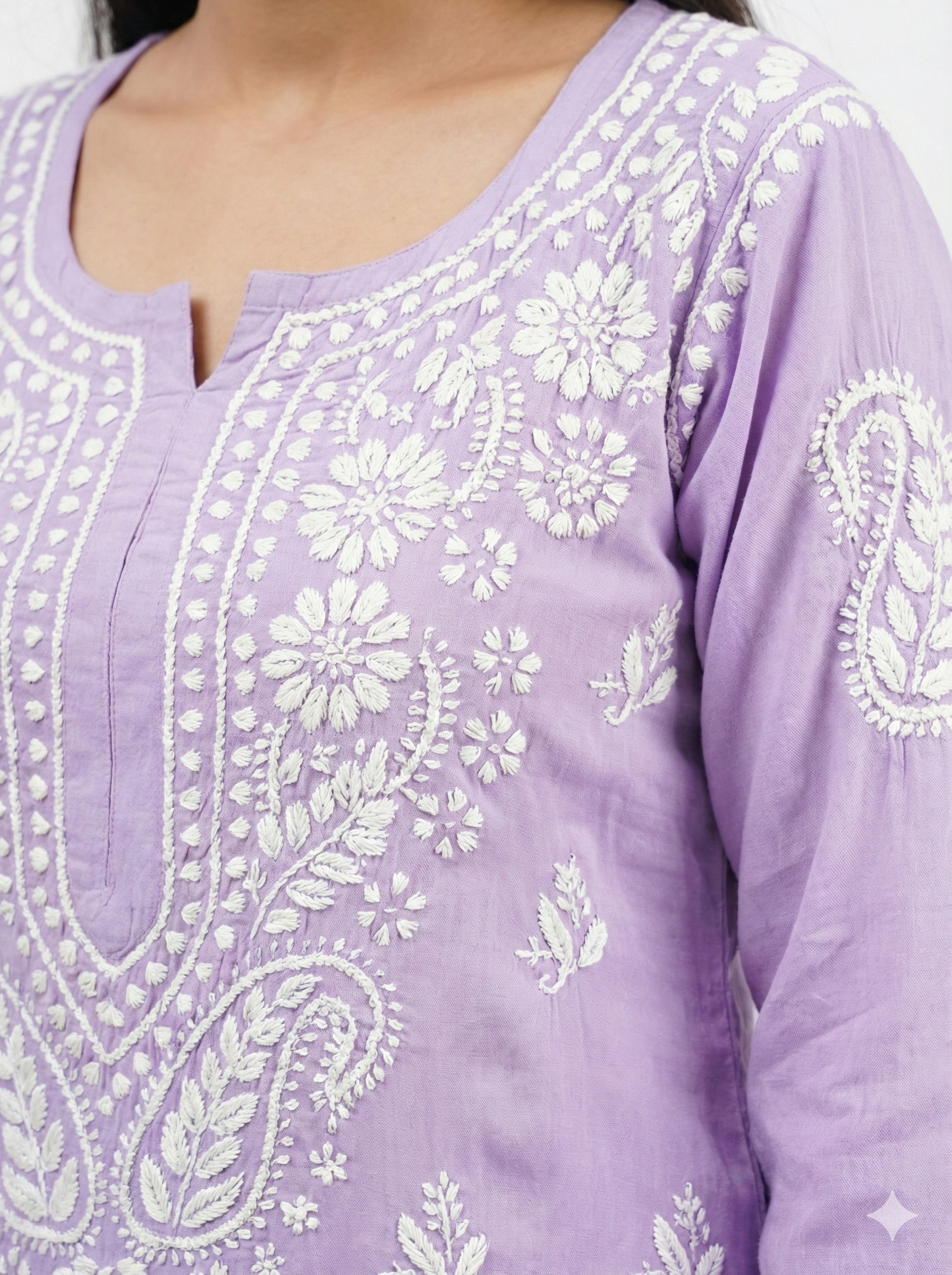 Lavender Lucknowi Chikankari Modal Kurti for Women | Hand Embroidered Kurti – Lucknow Best Chikankari