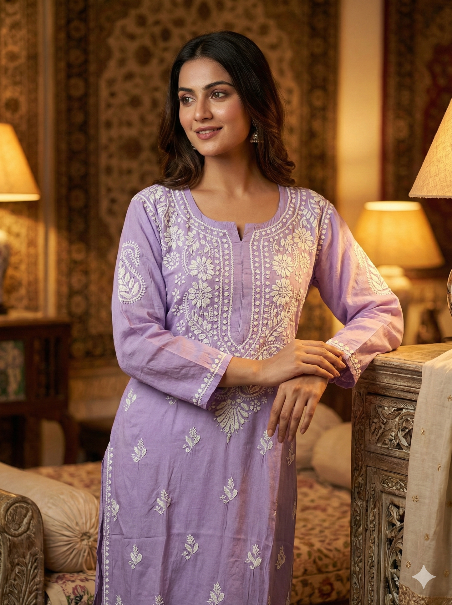 Lavender Lucknowi Chikankari Modal Kurti for Women | Hand Embroidered Kurti – Lucknow Best Chikankari