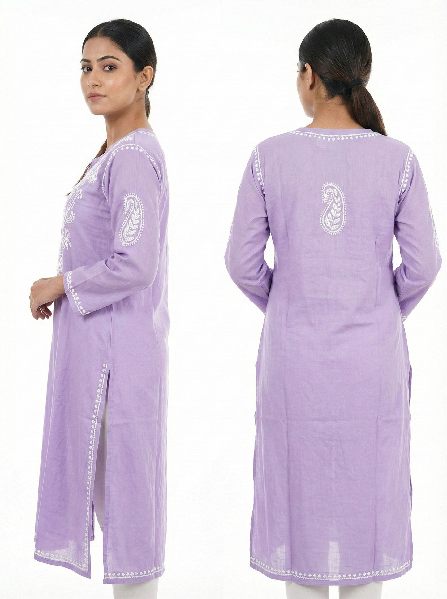 Lavender Lucknowi Chikankari Modal Kurti for Women | Hand Embroidered Kurti – Lucknow Best Chikankari